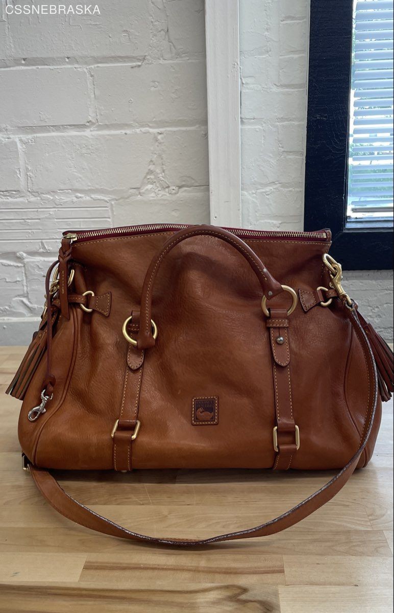 Dooney & Bourke Tan Florentine Leather Large Satchel Bag Braided Handles Tassels