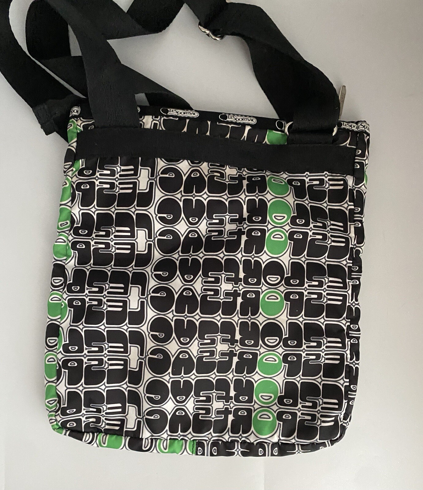 LeSportsac Crossbody Purse Bubble LOGO Black Green Geometric Shoulder Bag Retro