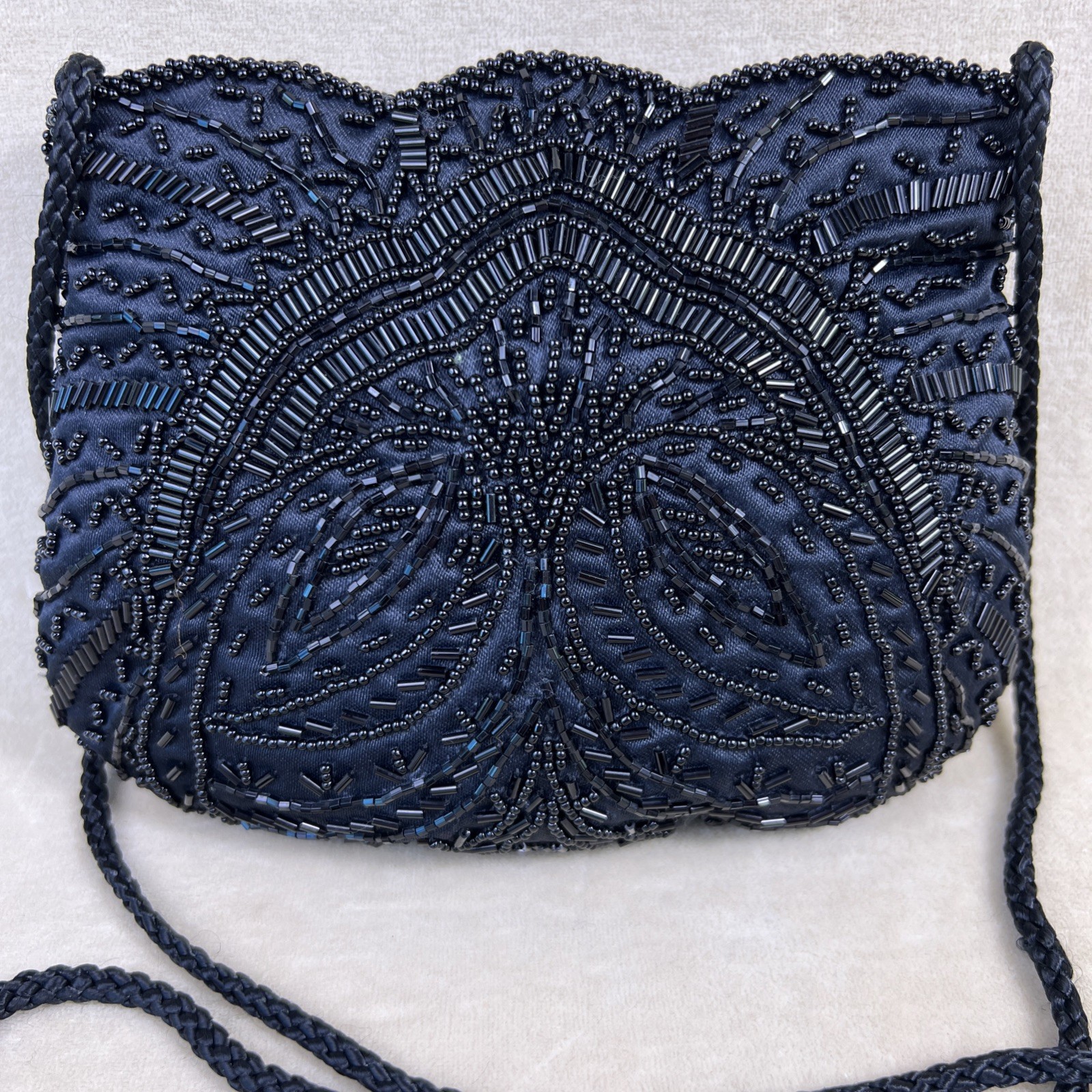 Vtg Carla Marchi Beaded Evening Bag Black/Navy Crossbody Shoulder Formal Purse