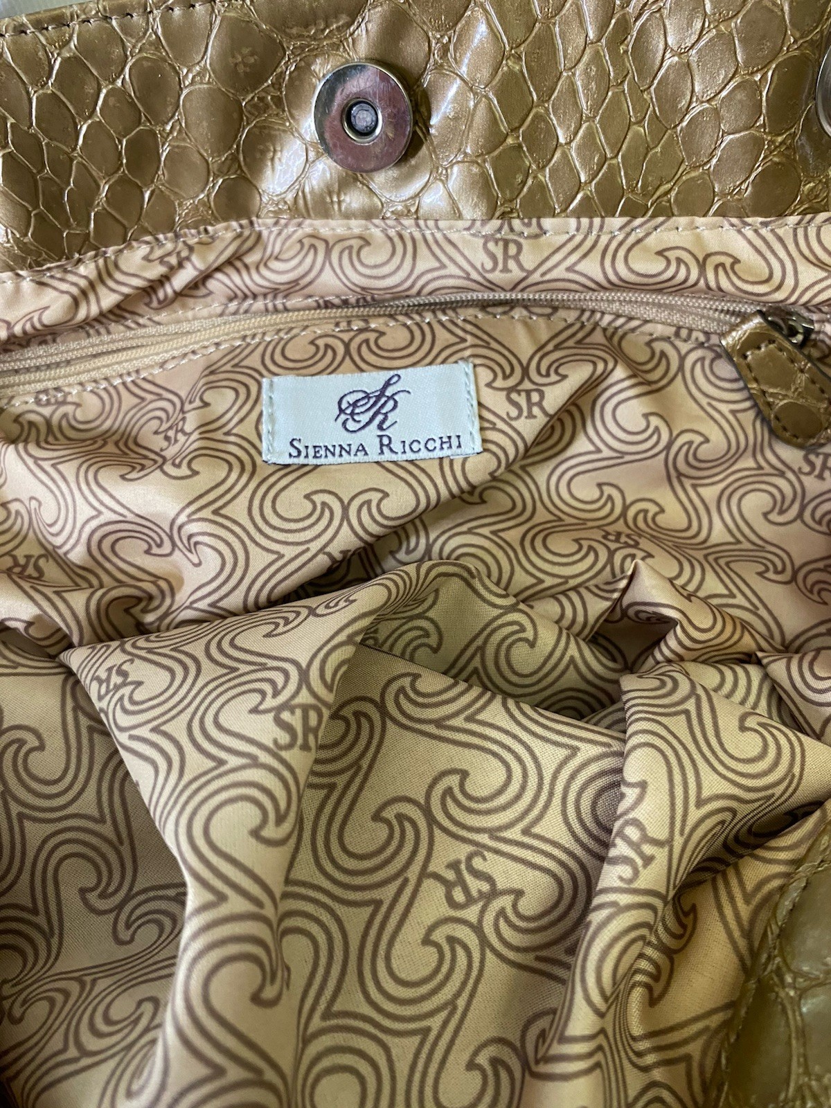 Sienna Richie Hobo Handbag/ Purse Metallic Faux Snakeskin Trim Nice Very Clean