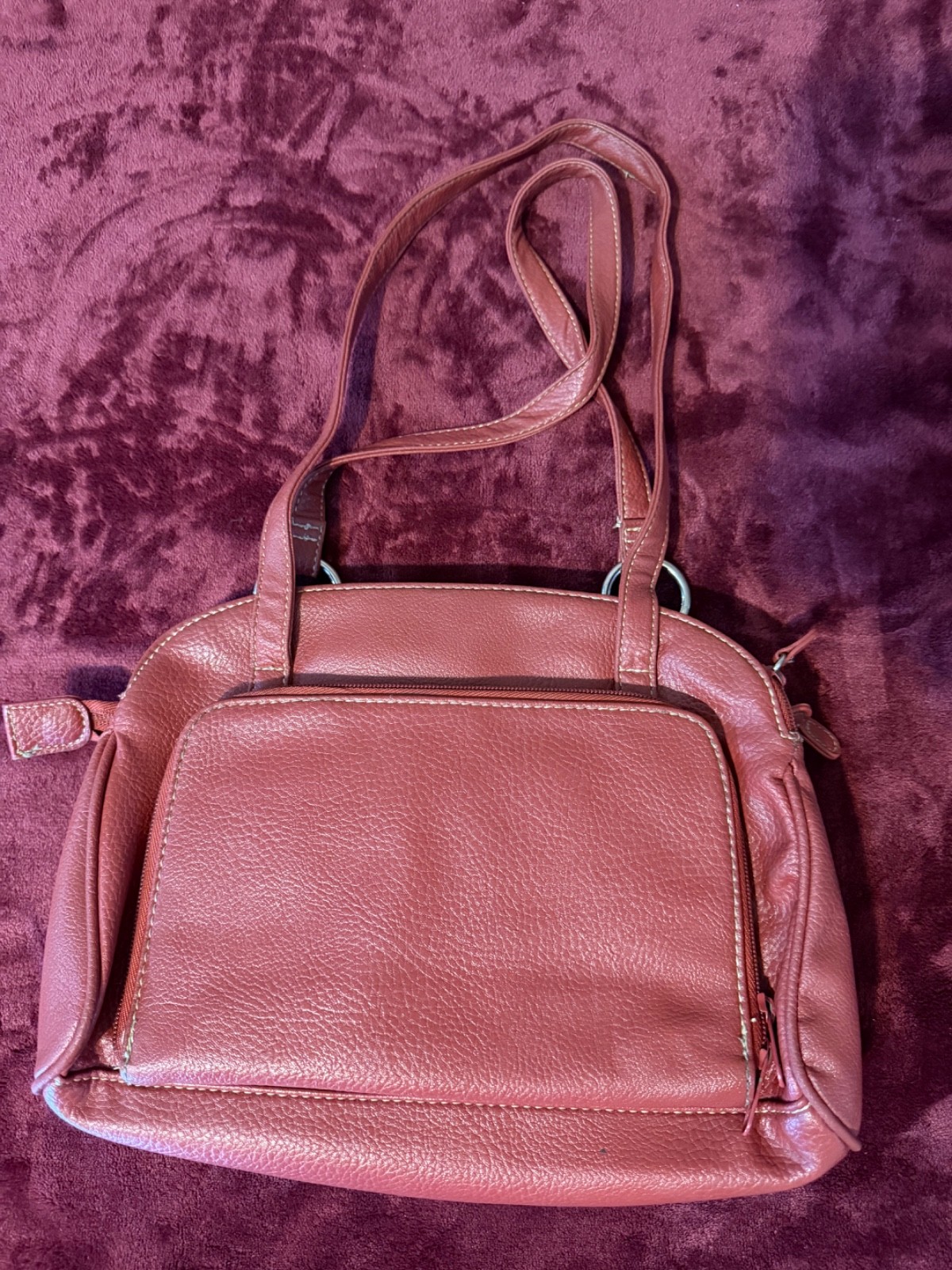 Koltov Burgundy Faux Leather Shoulder Handbag Multi Compartment Zip Purse Women’