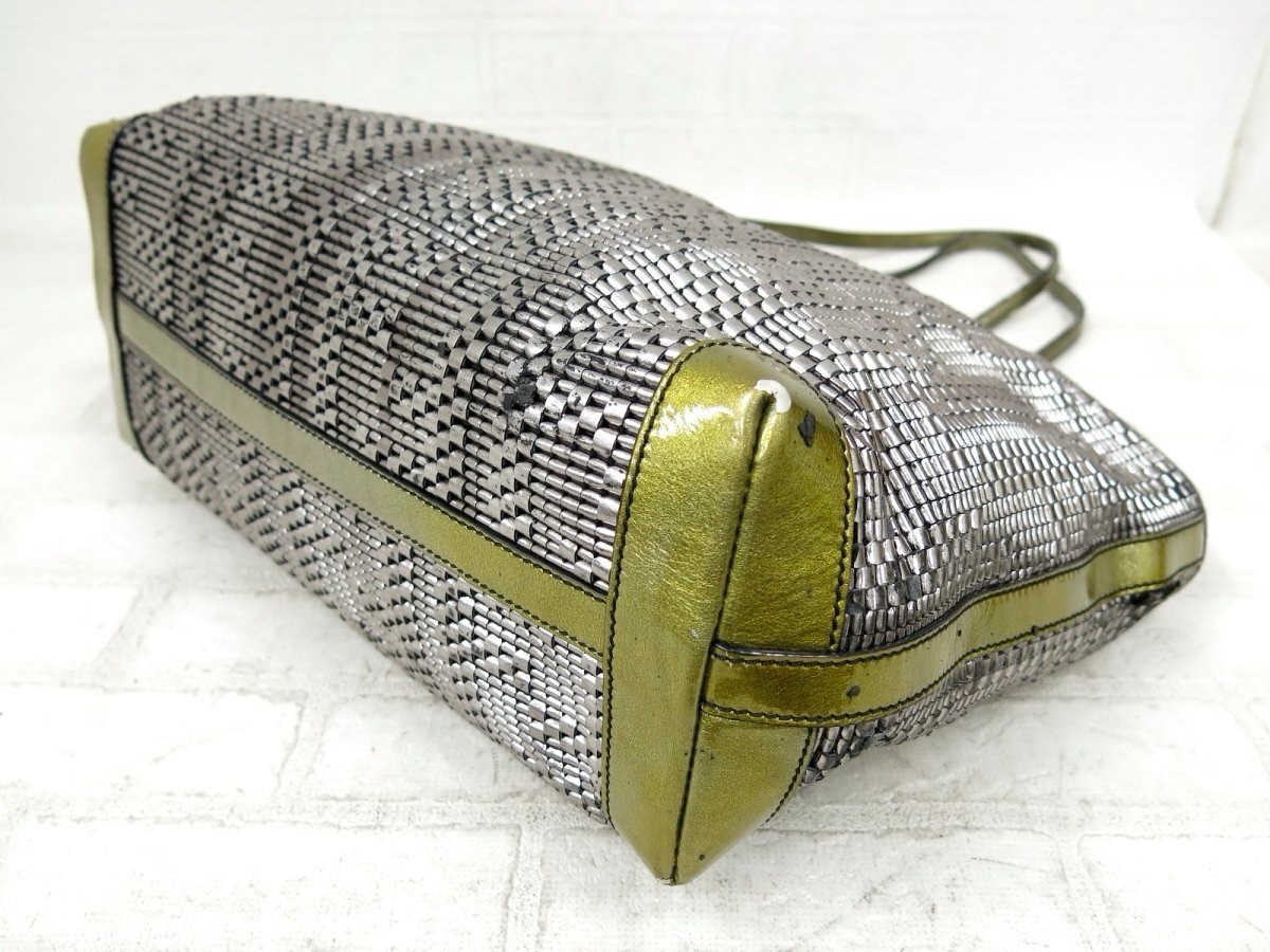 FENDI FF Zucca Monogram Woven Metallic Silver ITALY Shopper Shoulder Bag 🩷