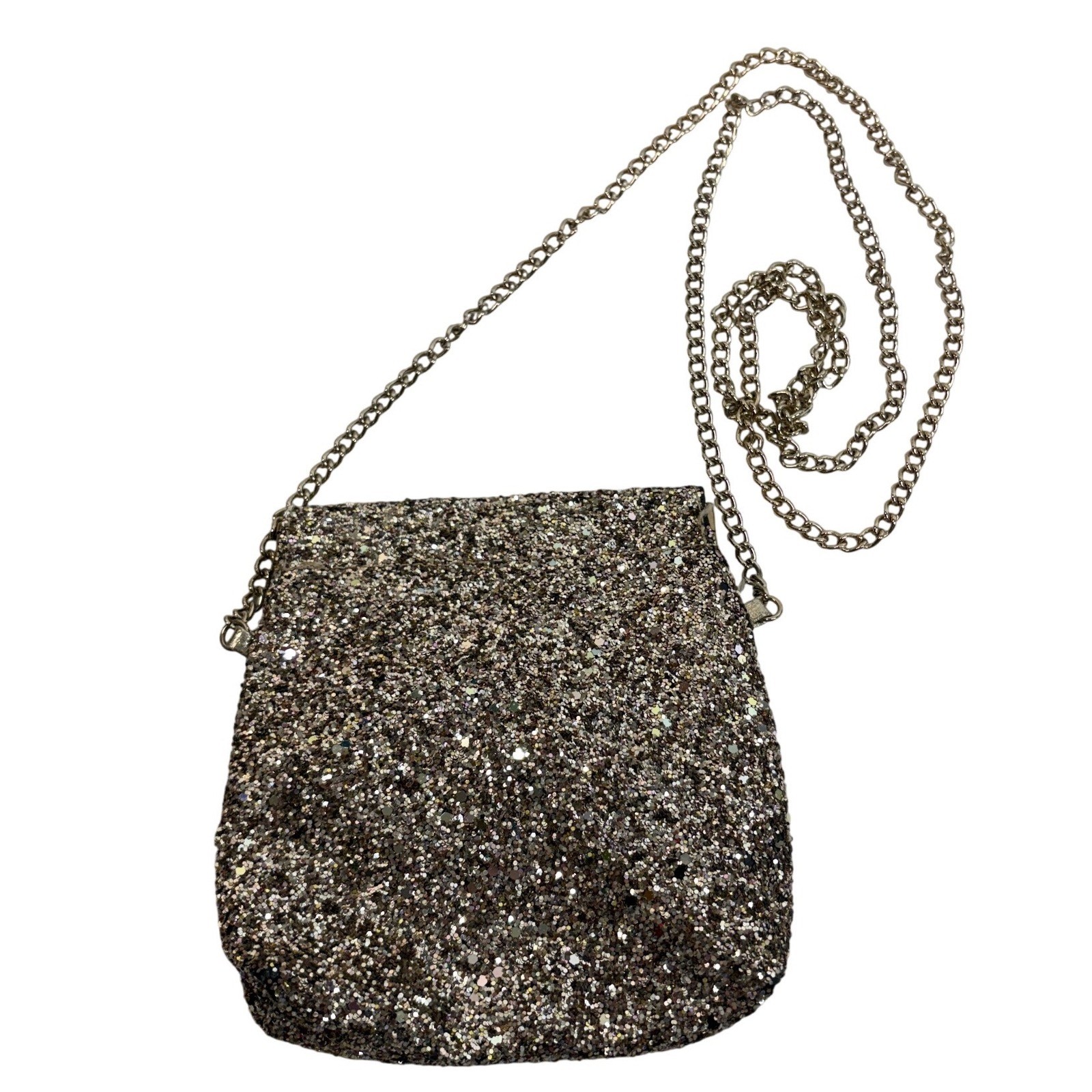 Old Navy Glitter Crossbody Bag Champagne Gold Silver Sparkle Chain Strap Purse
