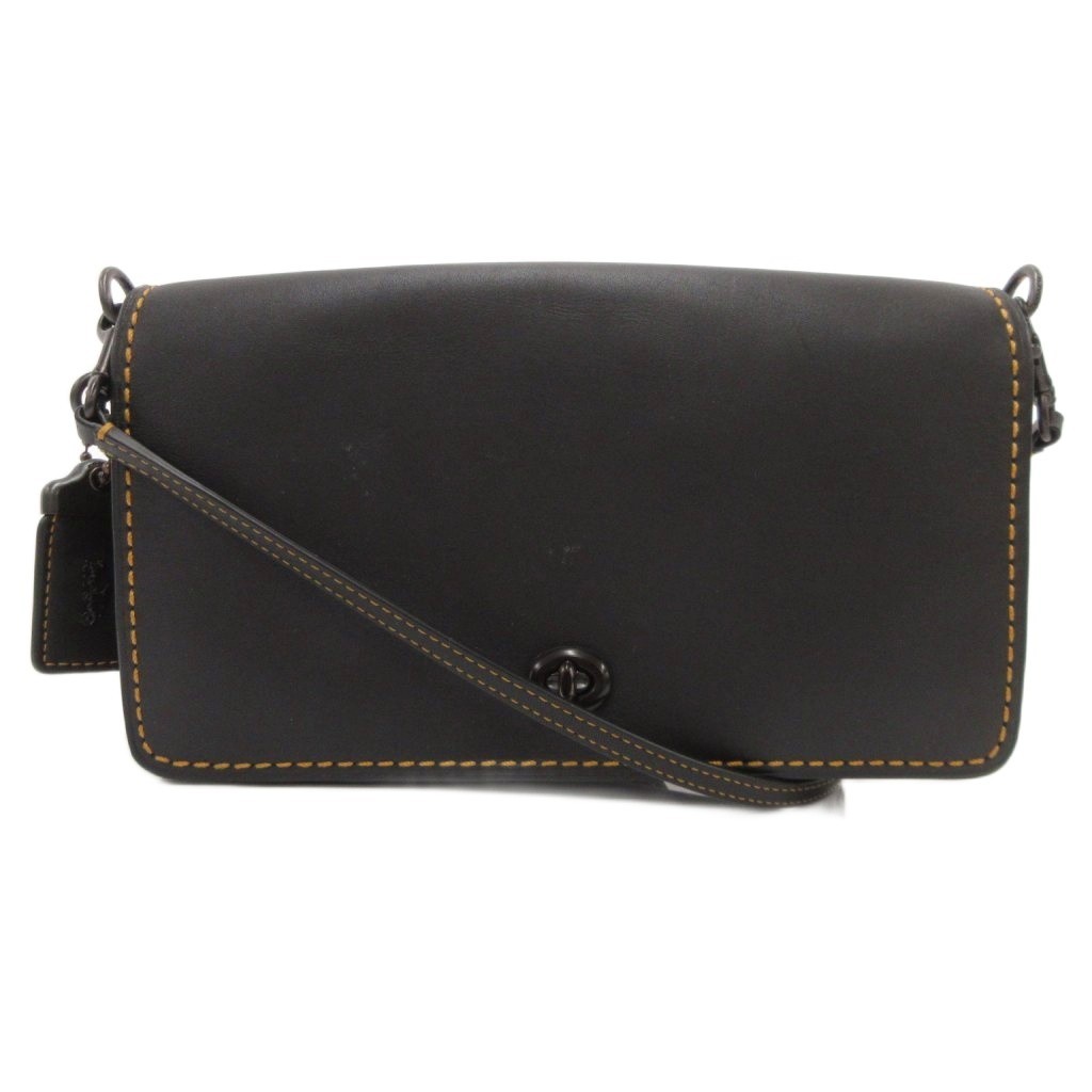 Coach Leather Shoulder Bag Black AB Condition 12x5cm 112-130cm Strap