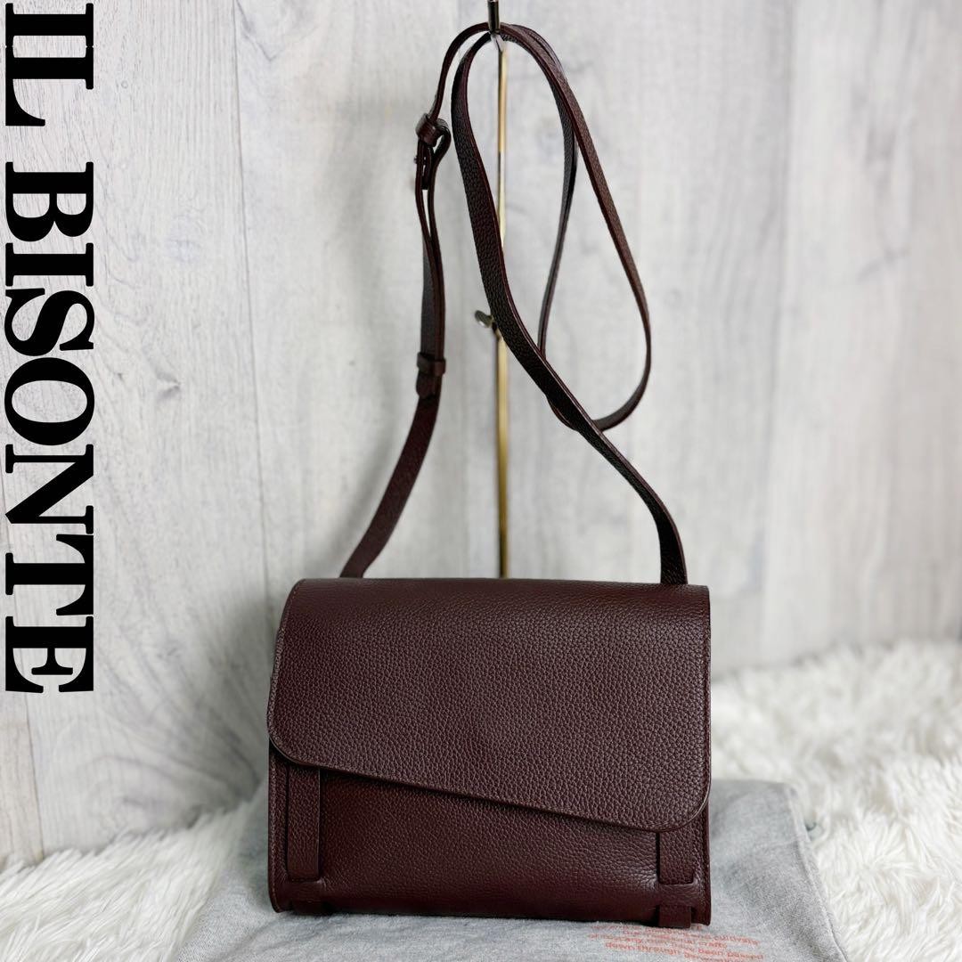 IL BISONTE Brown Leather Shoulder Bag Recent Model Japan Excellent 0712568