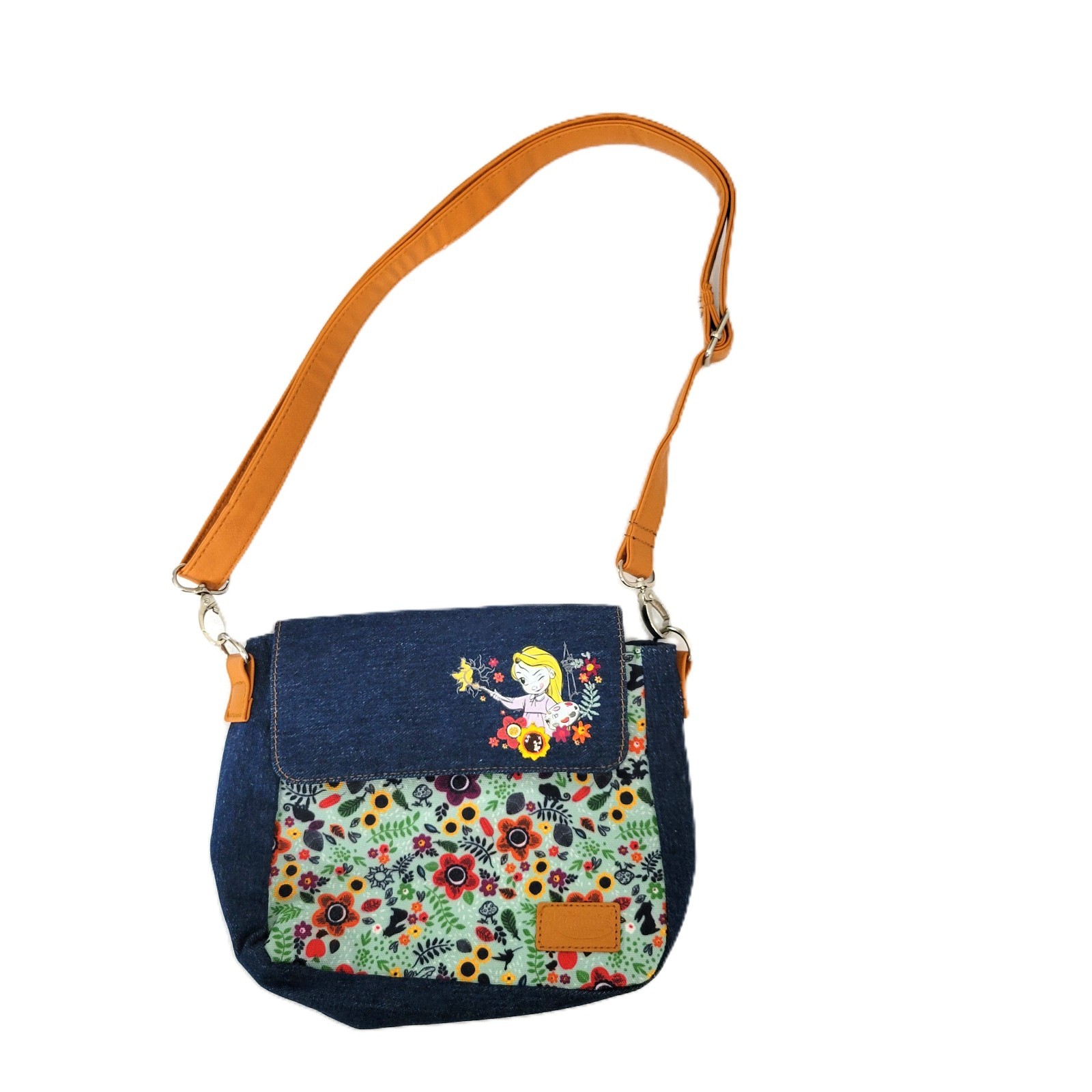 Disney Animators Collection Rapunzel Tangled Denim Crossbody Bag Floral Purse