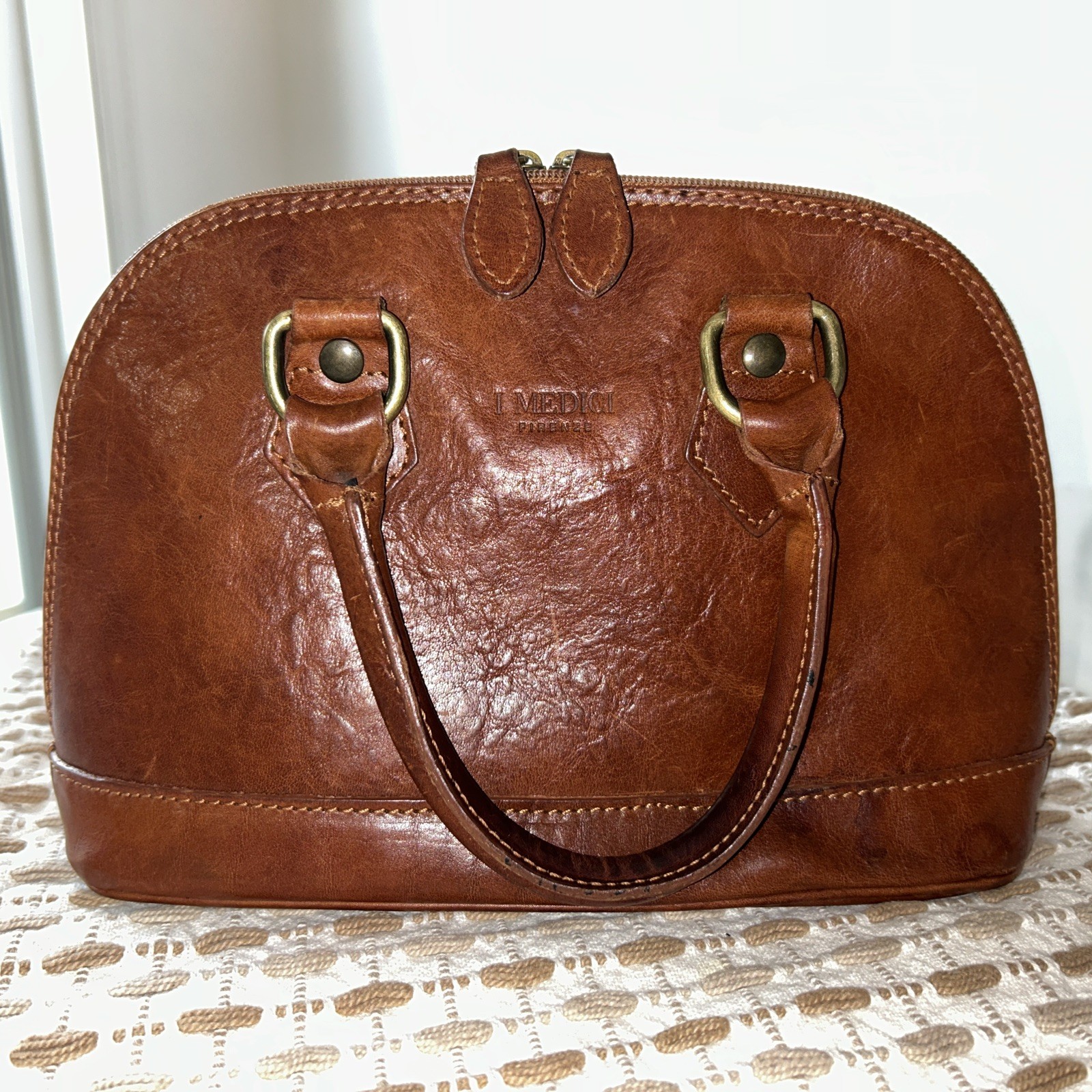 I Medici Satchel the Size & Style Italian Leather Handbag in Brown 7.25”Hx12”W