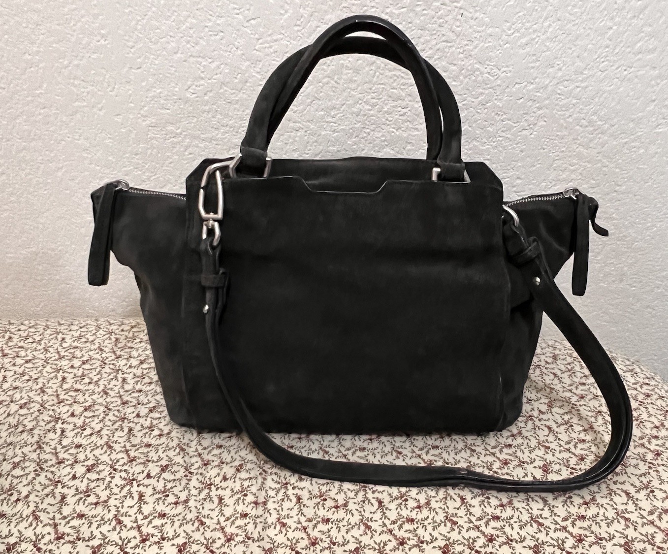 LIEBESKIND BERLIN CHARCOAL GRAY SUEDE LARGE SATCHEL
