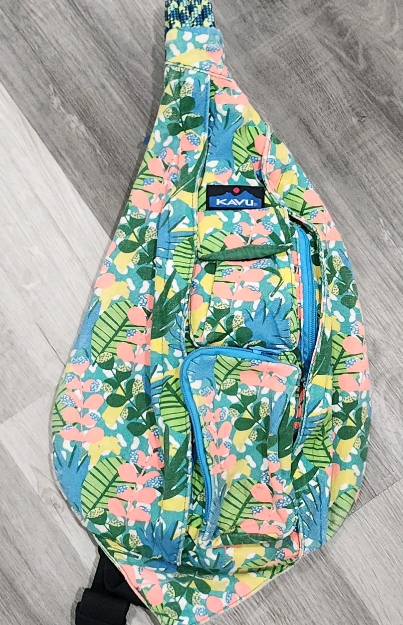 KAVU Original Rope Sling Crossbody Backpack Floral Tropical Jungle Outdoor