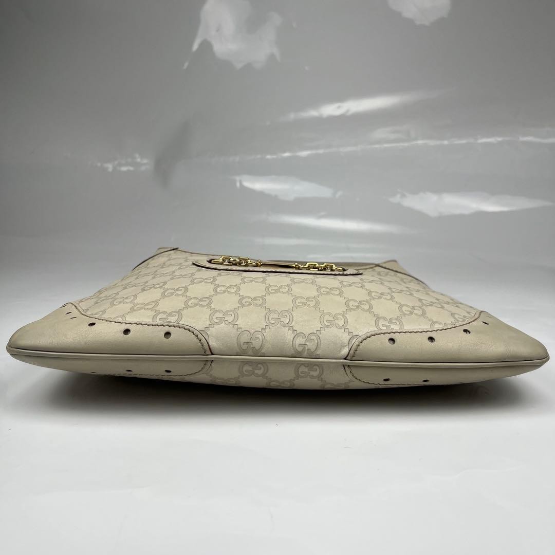GUCCI Horsebit GG Guccissima Leather Shoulder Bag White Vintage Auth