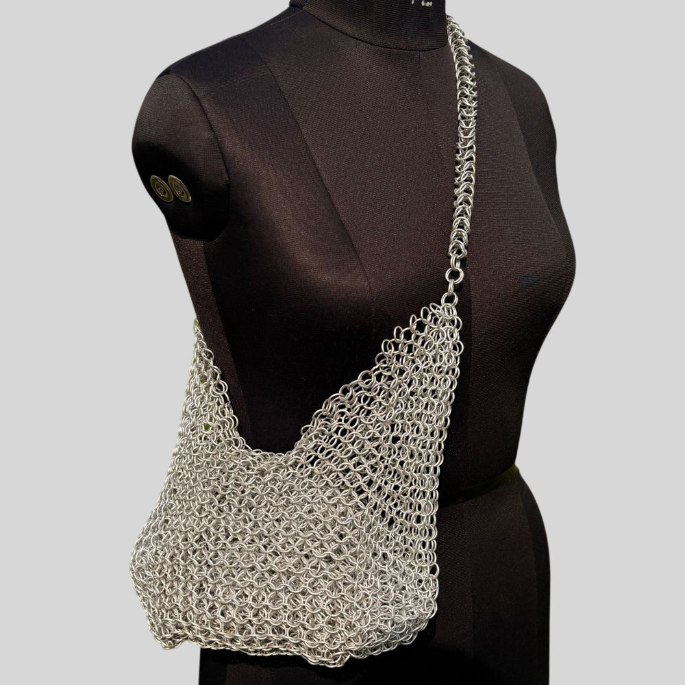 Chainmail Bag, Unique Silver Chain for Women, Artisan Crafted Chainmail Mesh,