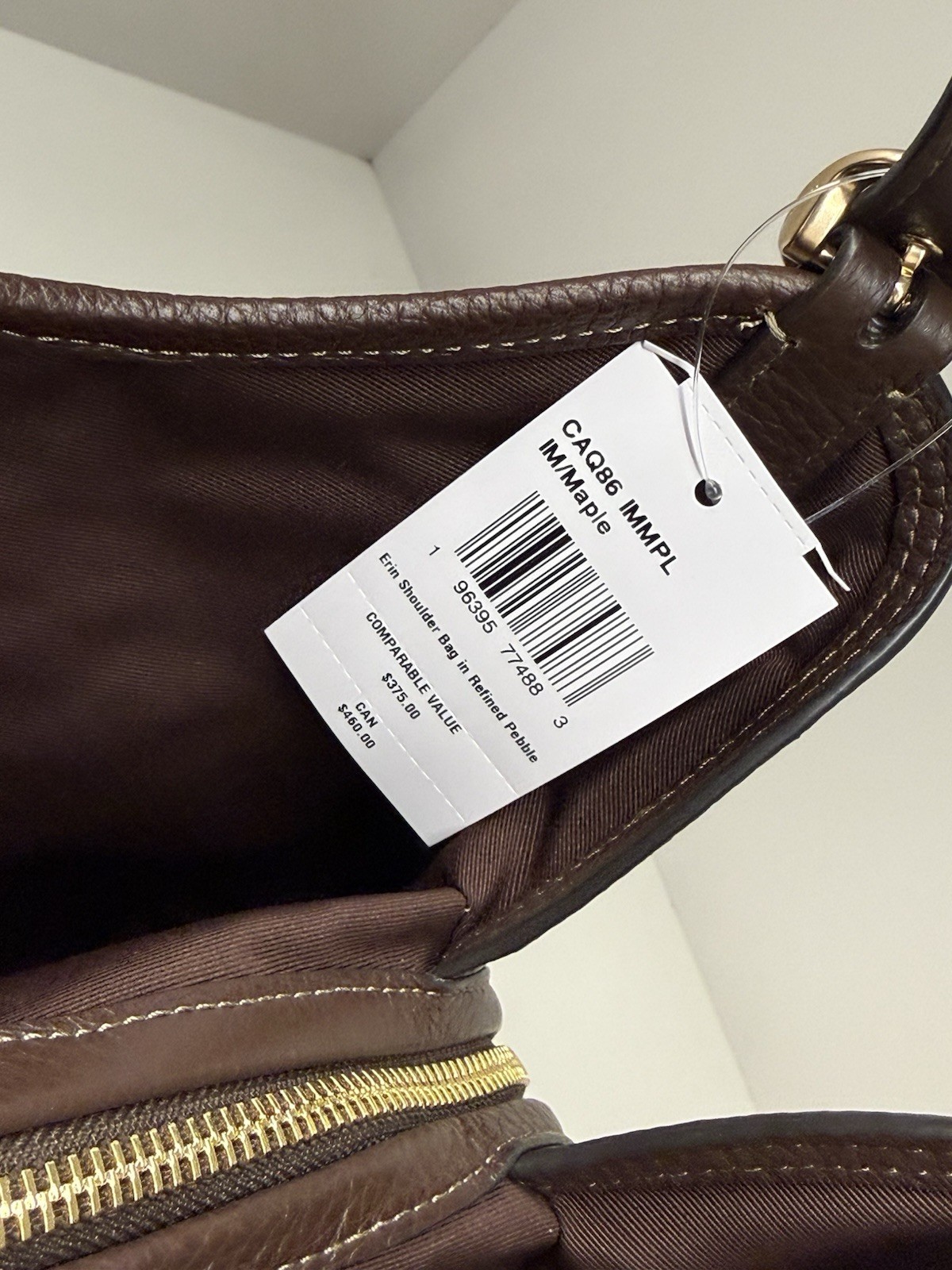 Coach Erin Shoulder Bag In pebble Leather In Gold/Maple CAQ86 NWT