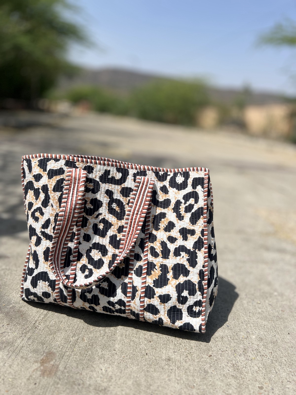 Handmade Quilted Cotton Tote Bag Leopard Print Large Beach Shopper Travel Bag