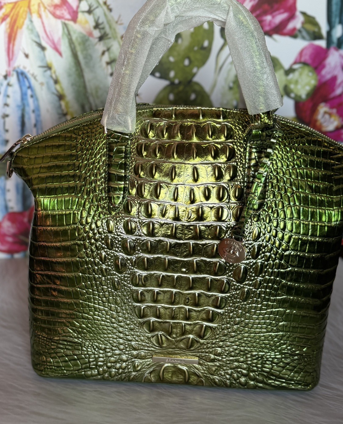 Brahmin Large Duxbury Satchel Cacti Green Melbourne Leather WRAPPED HANDLES NWT