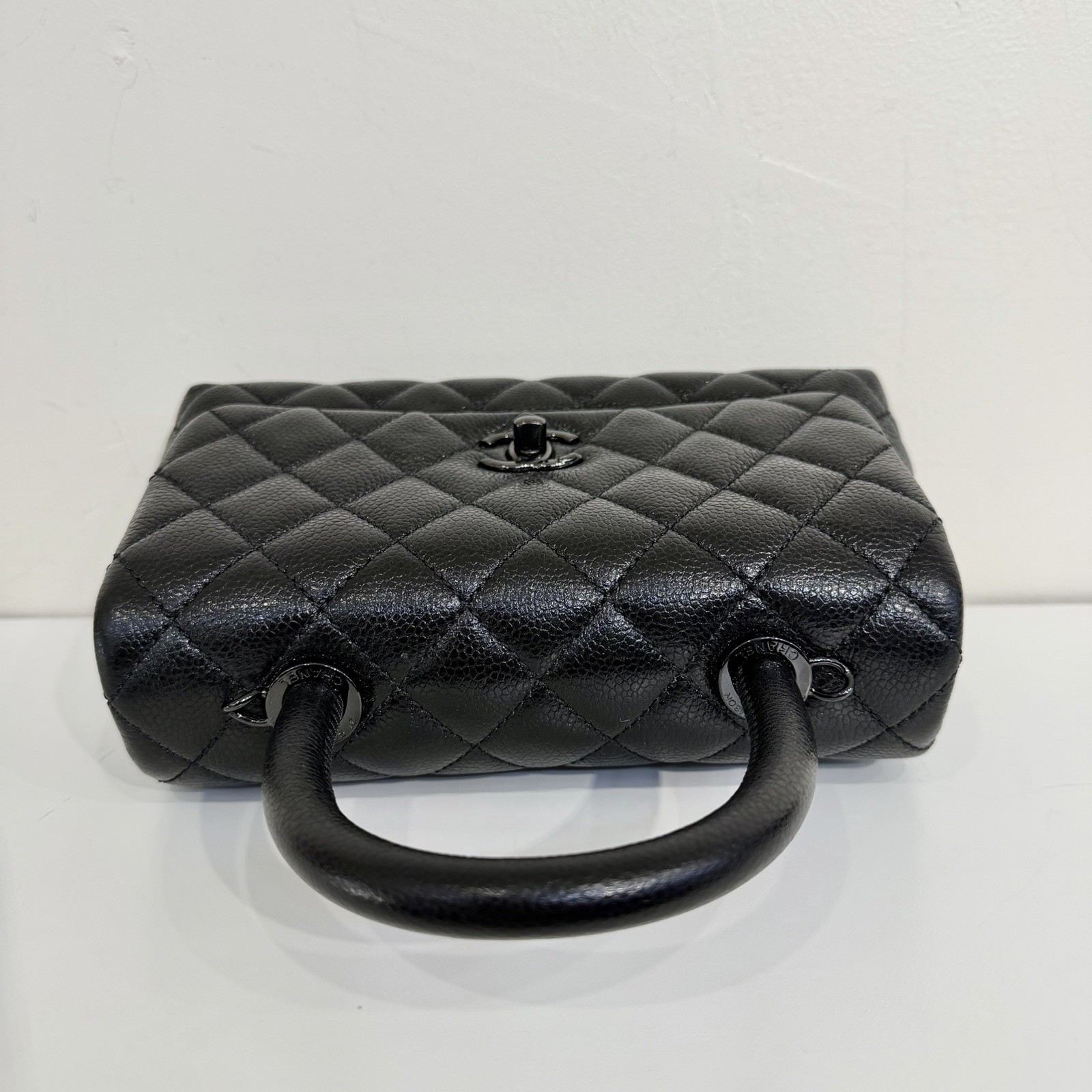 Chanel So Black Coco Top Handle Bag Quilted Caviar Leather Mini