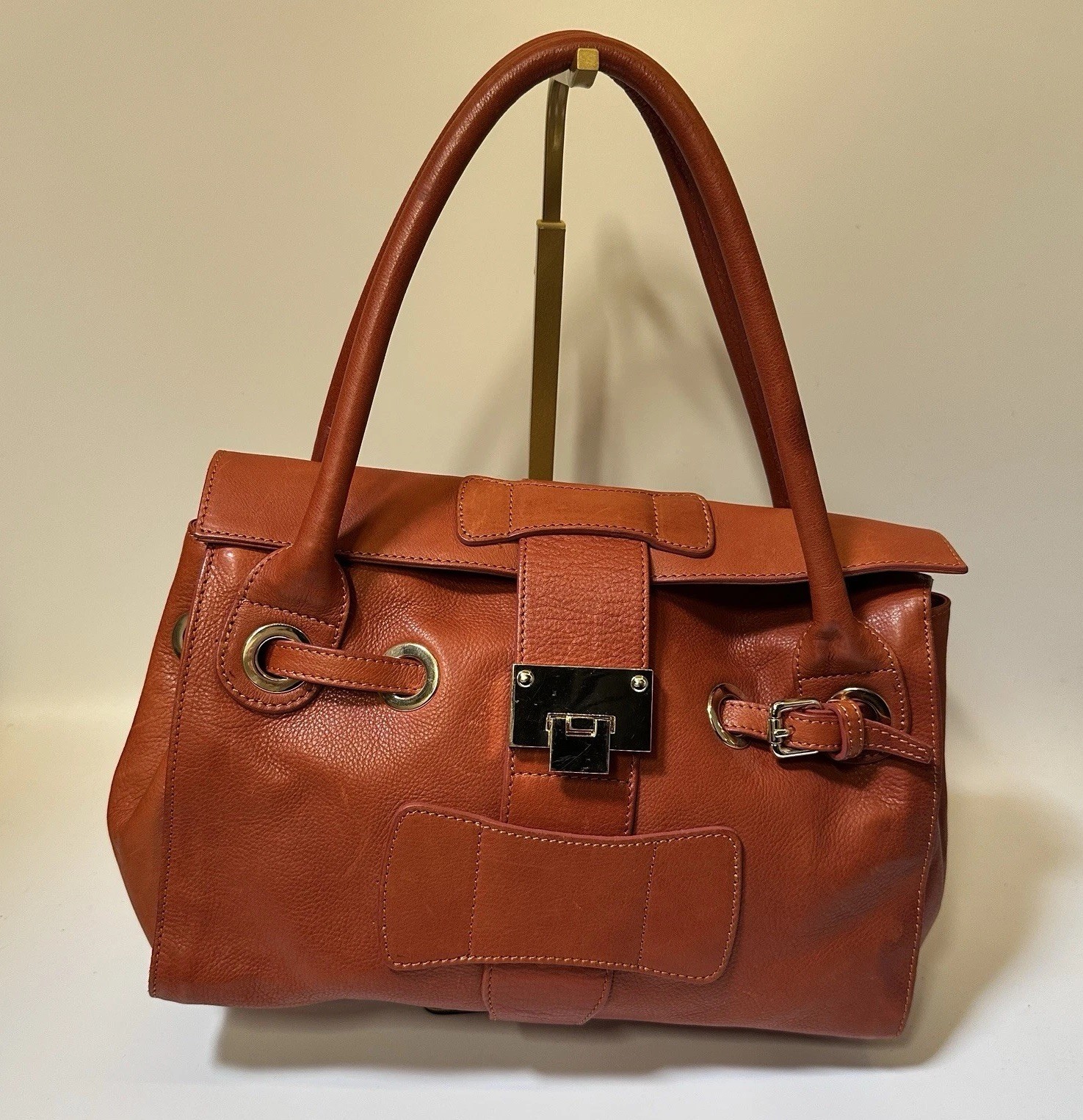 Alberto Bellucci Italy Leather Shoulder Bag Orange Satchel Designer Purse Y2K