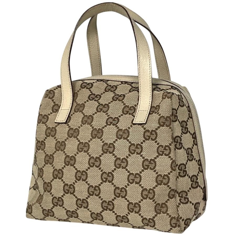 Gucci GG Canvas Leather Beige White Handbag 124542 #BS4455