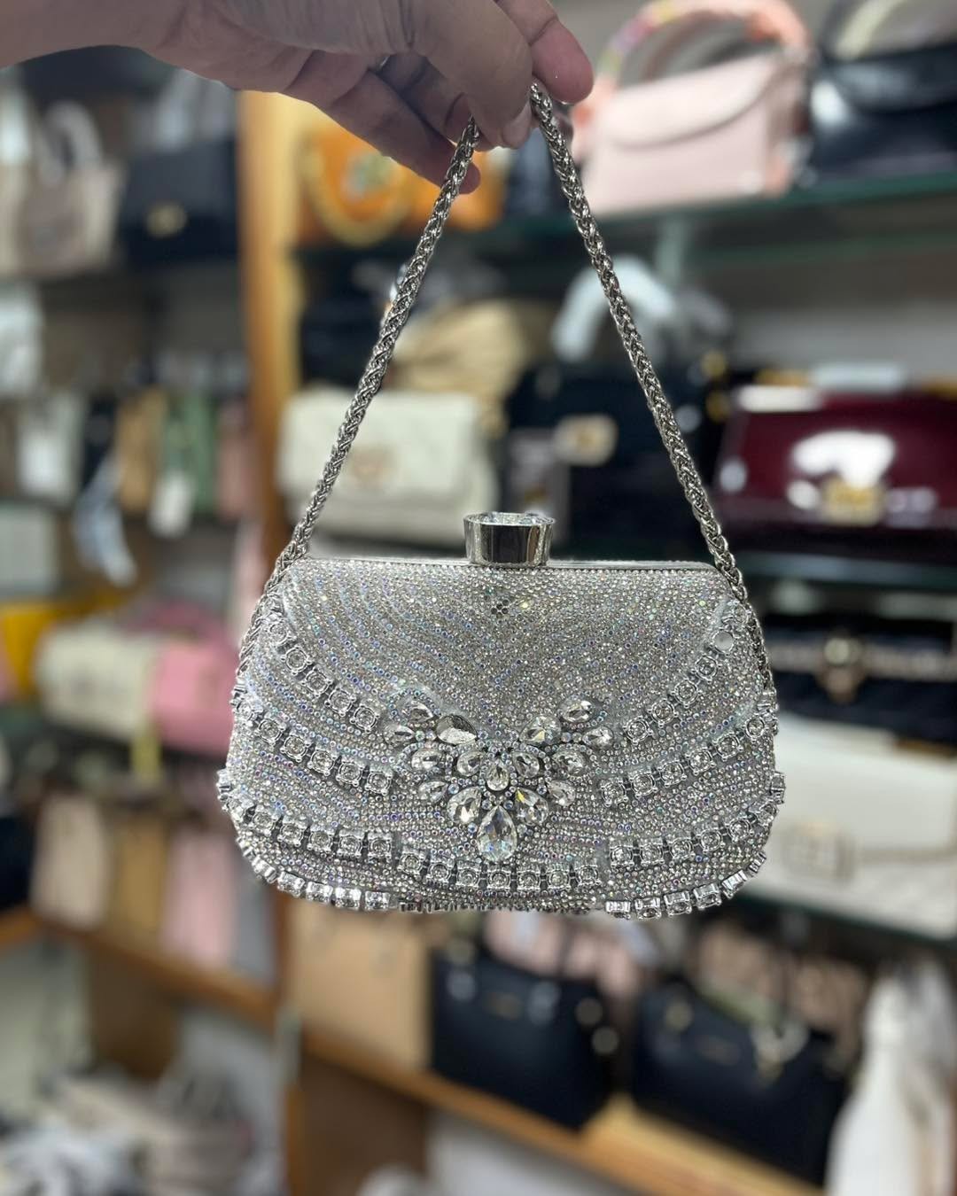 Multifaceted Gold Crystal/Rhinestone Evening Bag-Handles/Chain Strap NWT