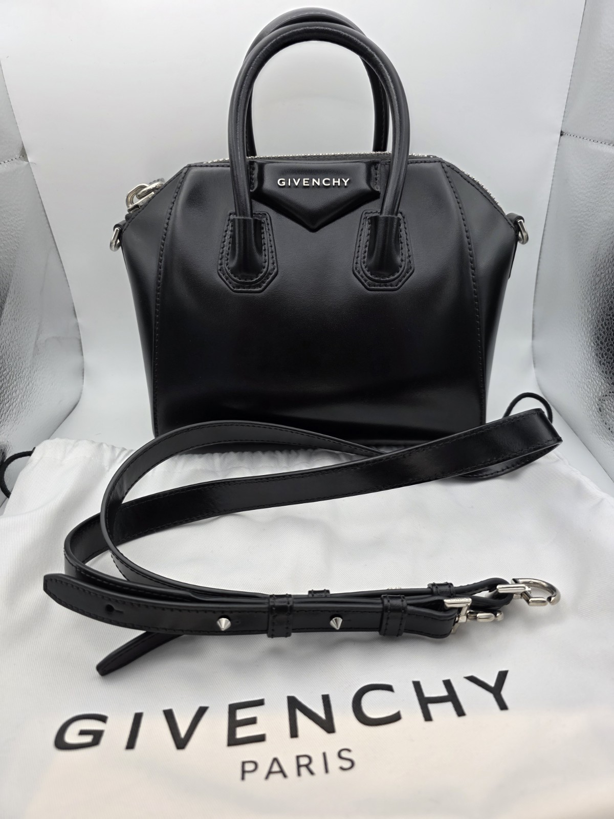 Givenchy Black Mini Antigona with crossbody strap in perfect condition with bag