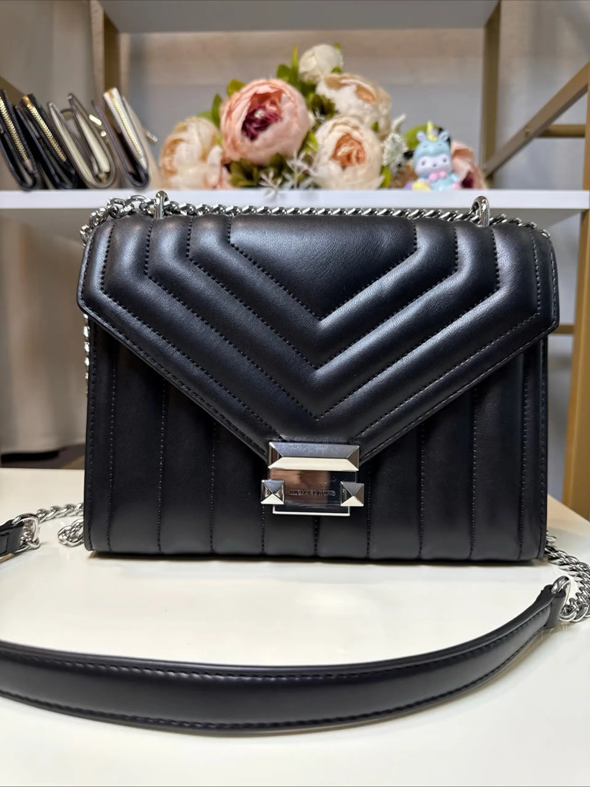 Michael Kors Whitney Medium Shoulder Satchel Crossbody Handbag Purse Bag Black