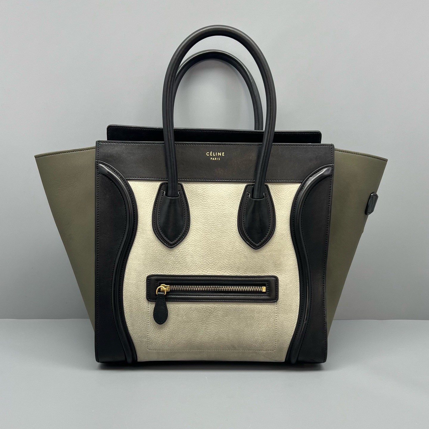 CÉLINE Luggage Phantom Medium Tote Shoulder Bag Green Black Beige Grain Leather