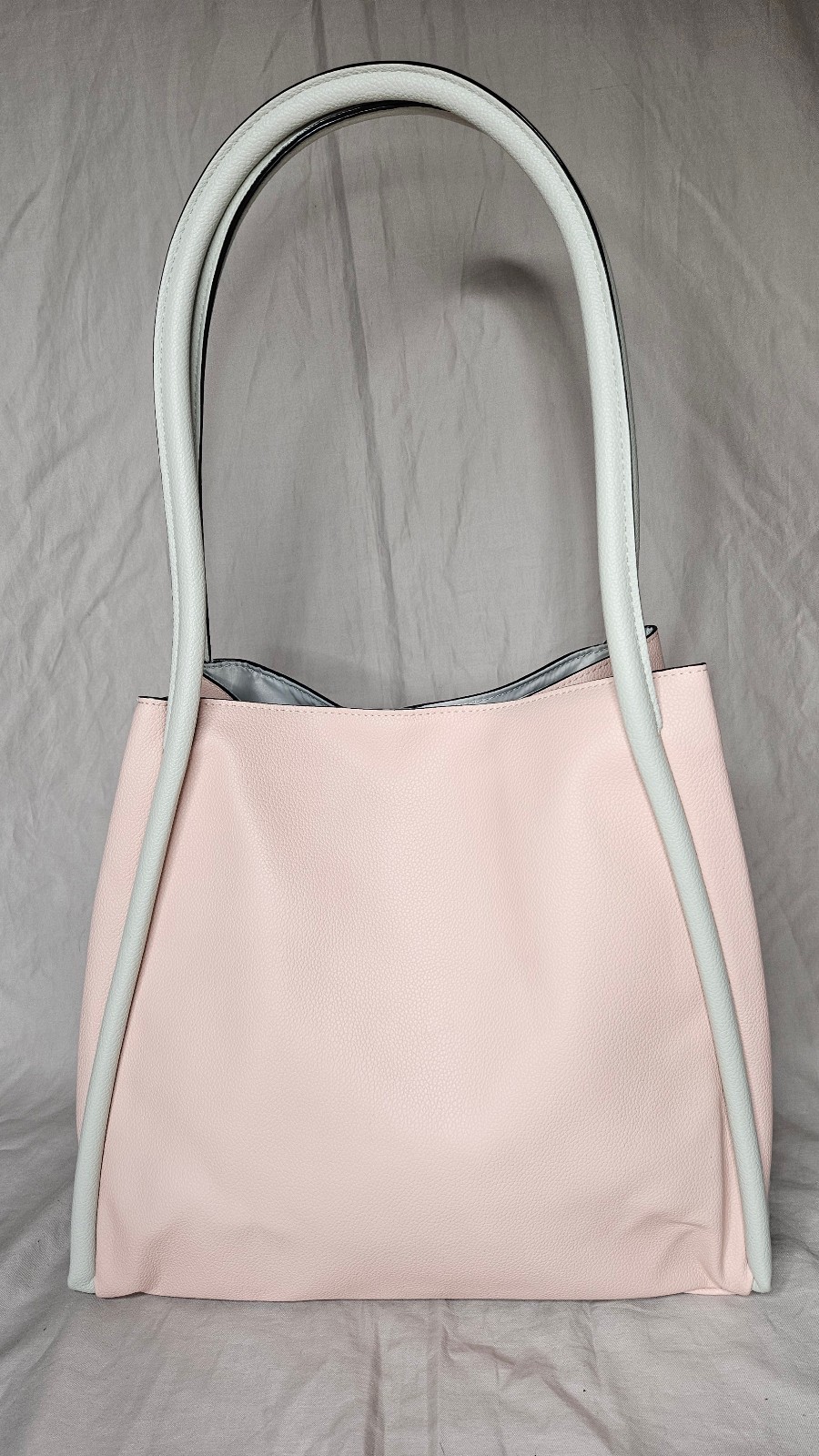 Victorias Secret Satchel Tote Bag Shoulder Handbag Pink White Trip Faux Leather