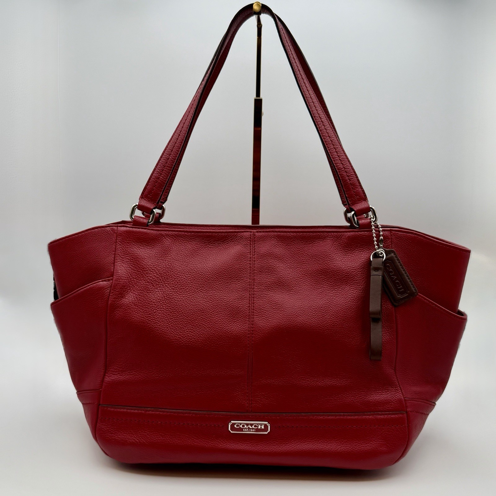 COACH F23284 Park Carrie Tote Black Cherry Pebbled Leather Shoulder Bag Carryall
