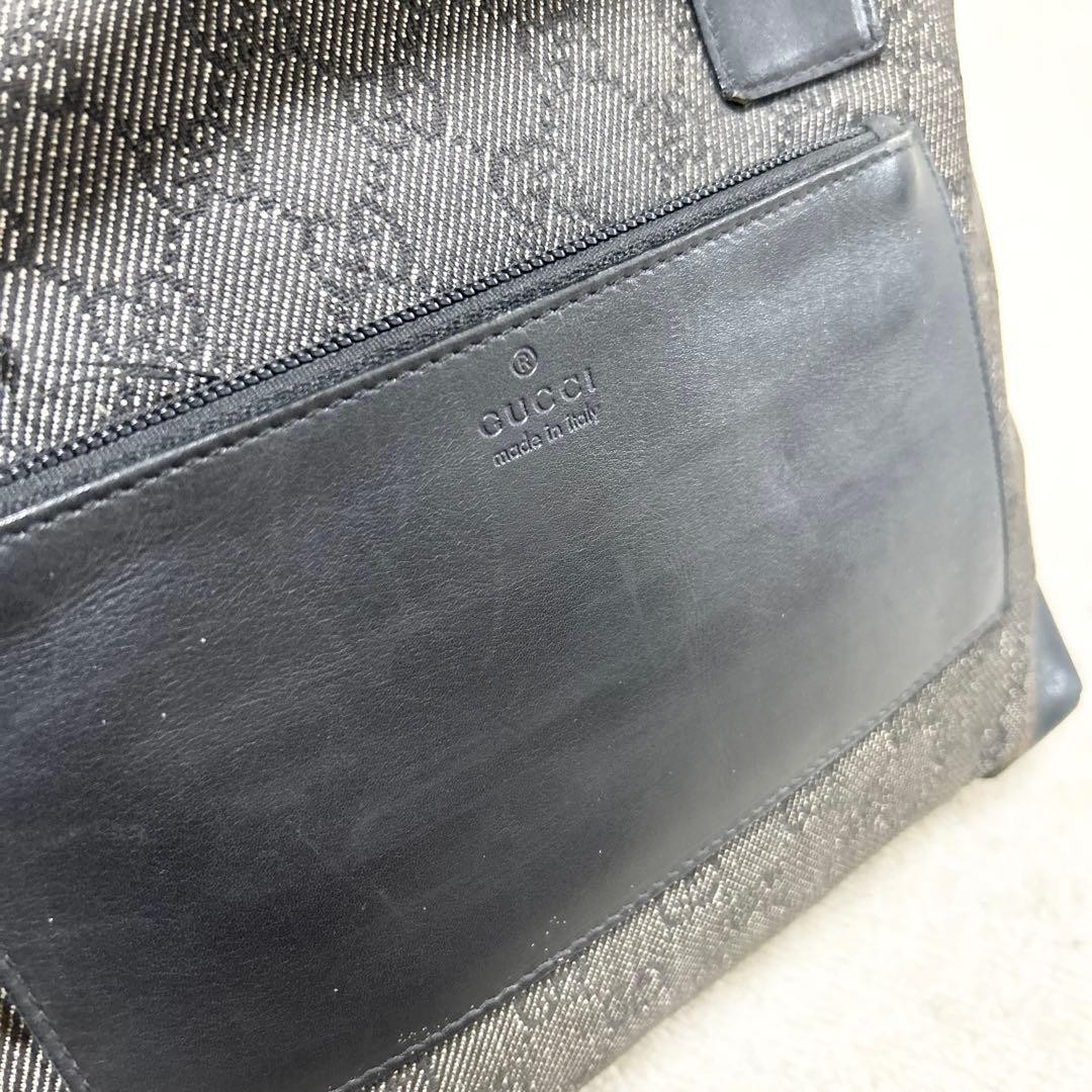 Authentic GUCCI GG Canvas Leather Tote Bag Black 14.5in Ladies Handbag Damaged C