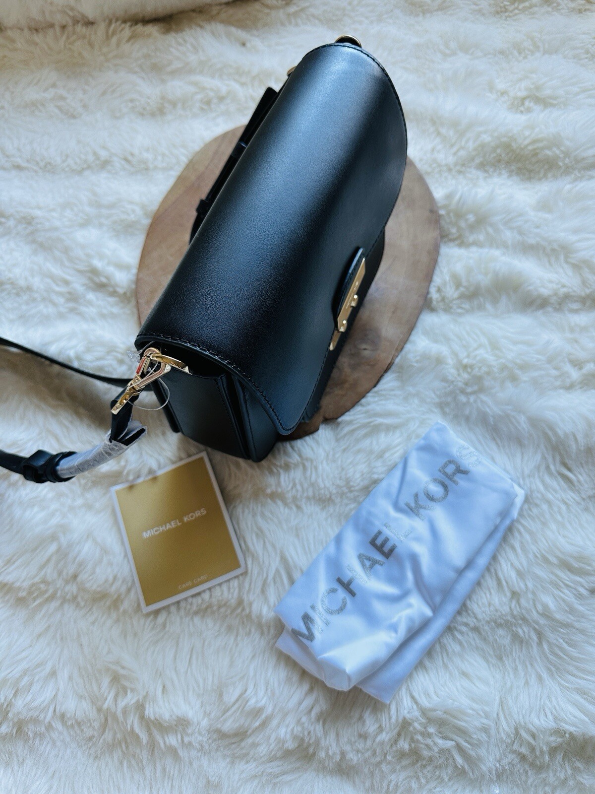 NWT MICHAEL KORS MK Sloan Editor Large Real Leather Shoulder Bag Black Gold