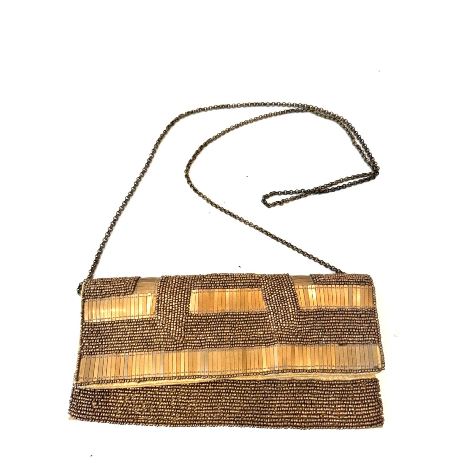 Sorpresa! Metallic Antique Gold Evening Clutch Bag Beaded Satin