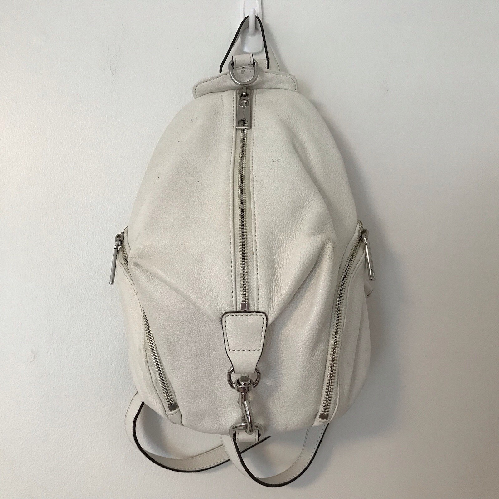 Rebecca Minkoff White Pebbled Leather Backpack Modern Design Stylish