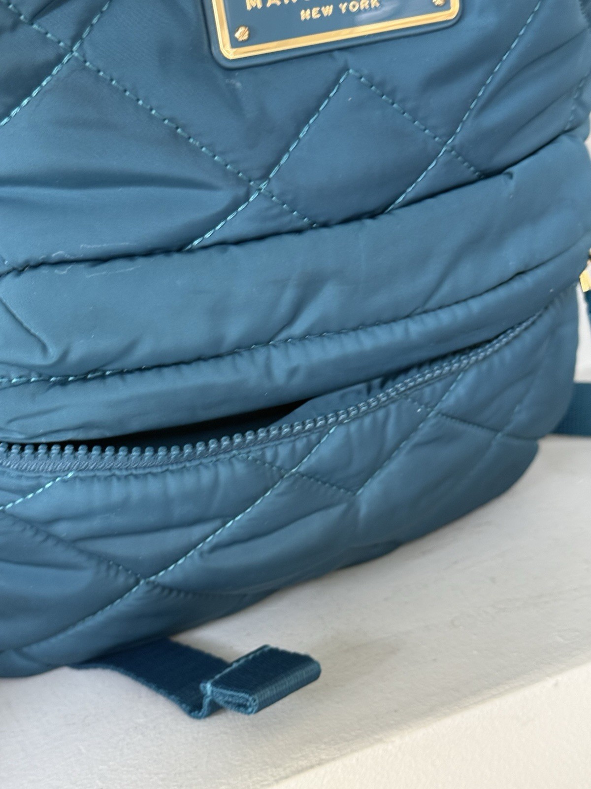 Marc Jacobs Crosby Quilted Nylon Backpack Teal Green Zip Pocket Adjustable New