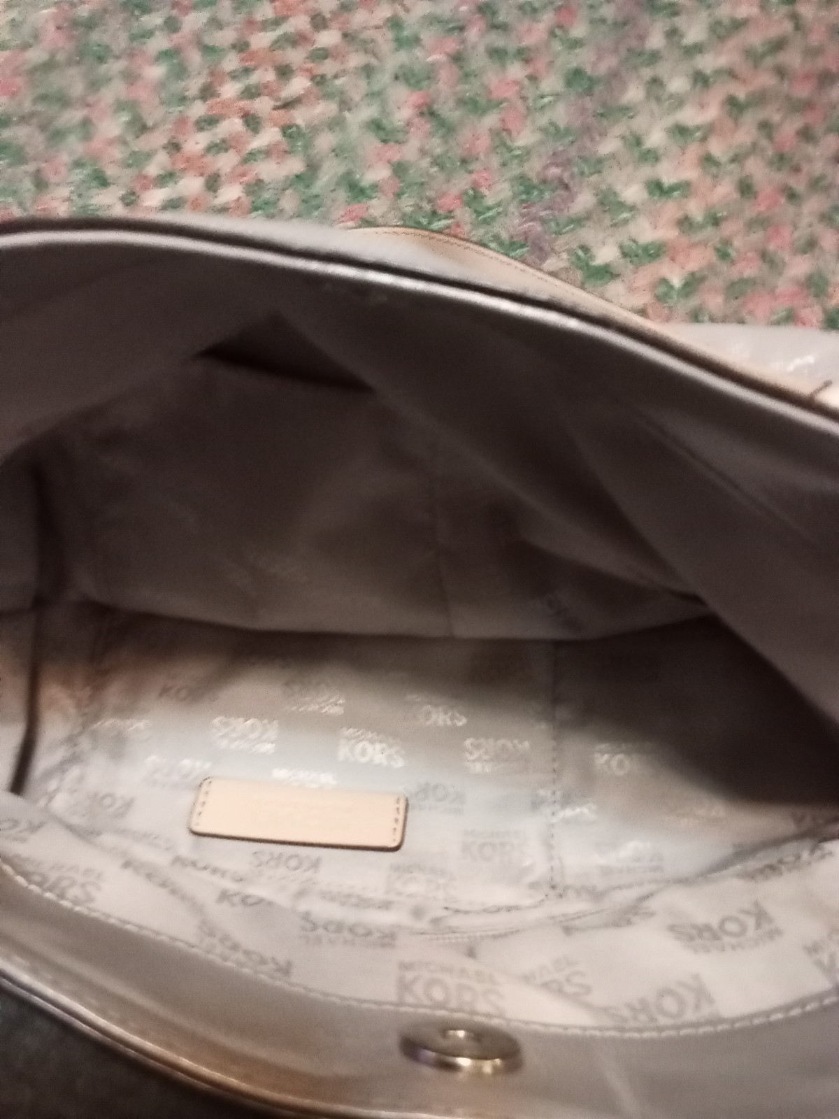 Michael Kors Gray Logo Satchel Top Handle Bag Gold Hardware Chain Lined