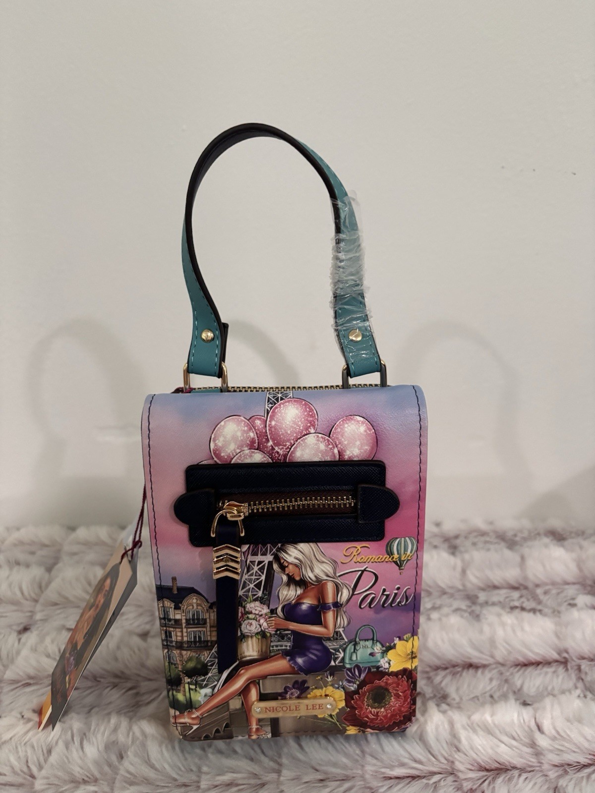 Nicole Lee USA “Romance in Paris” Small Crossbody Wallet (4.5”L x 2.25”W x 7”H)
