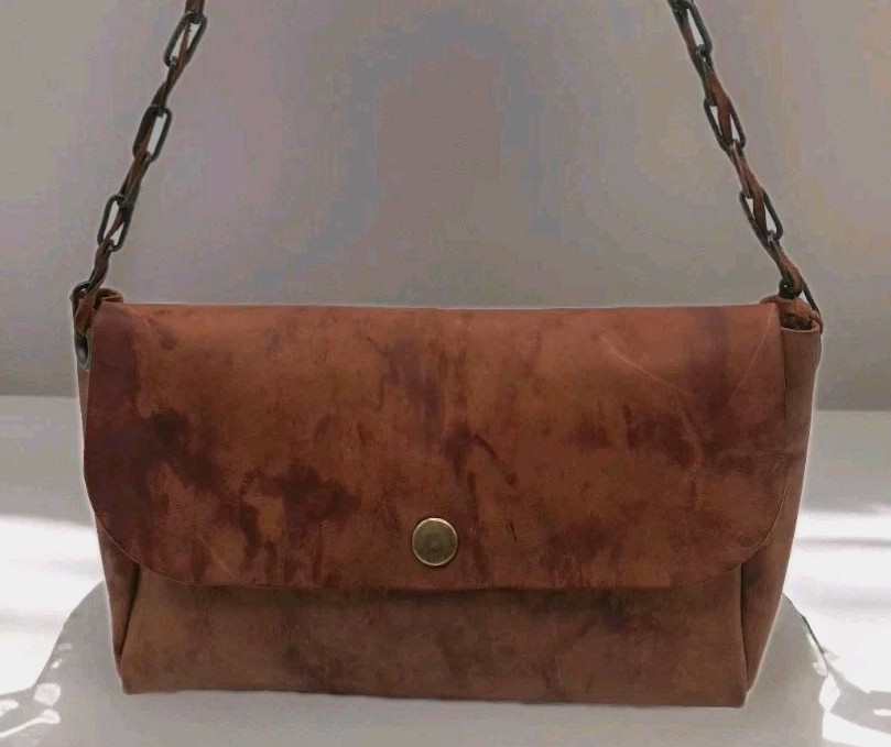 Calfskin Style Brown Tanned Leather Crossbody Shoulder Bag Chain Strap Unbranded