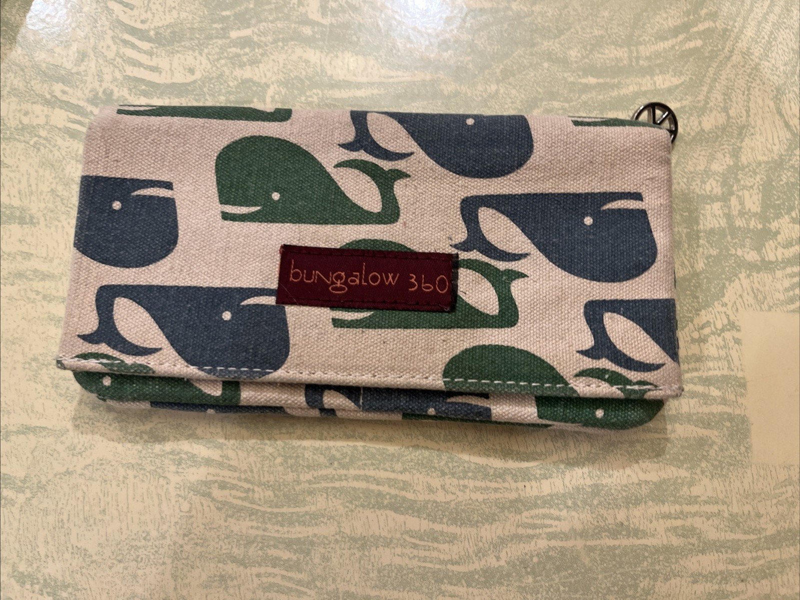 Bungalow 360 Whale Purse Tote Shoulder Bag Canvas Green Blue w/ Matching wallet
