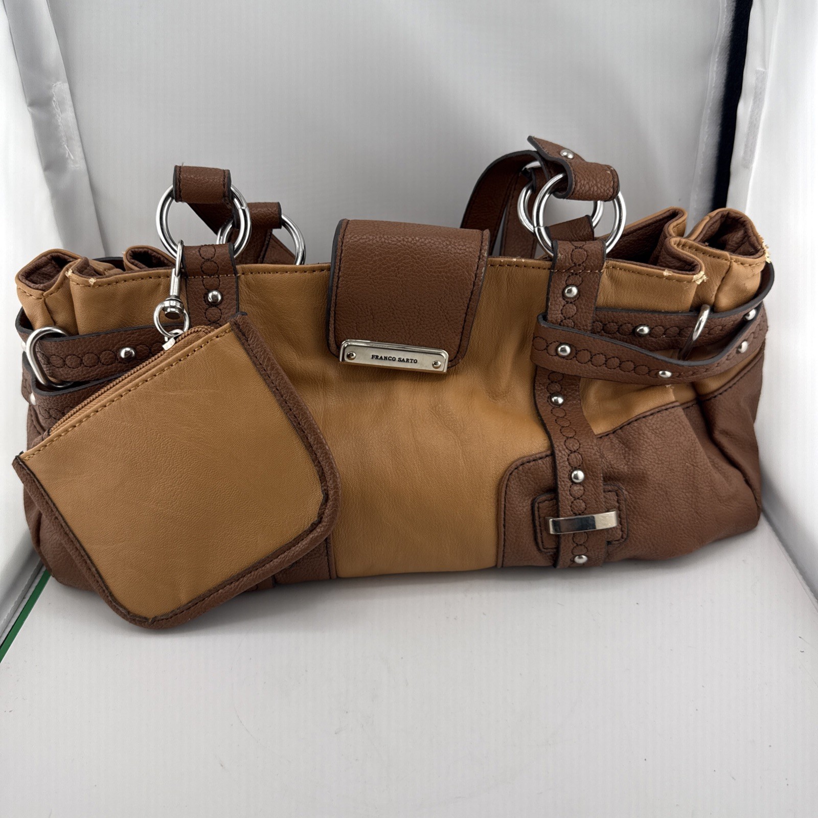 Franco Sarto Tan Handbag Purse Shoulder Bag Brown Trim