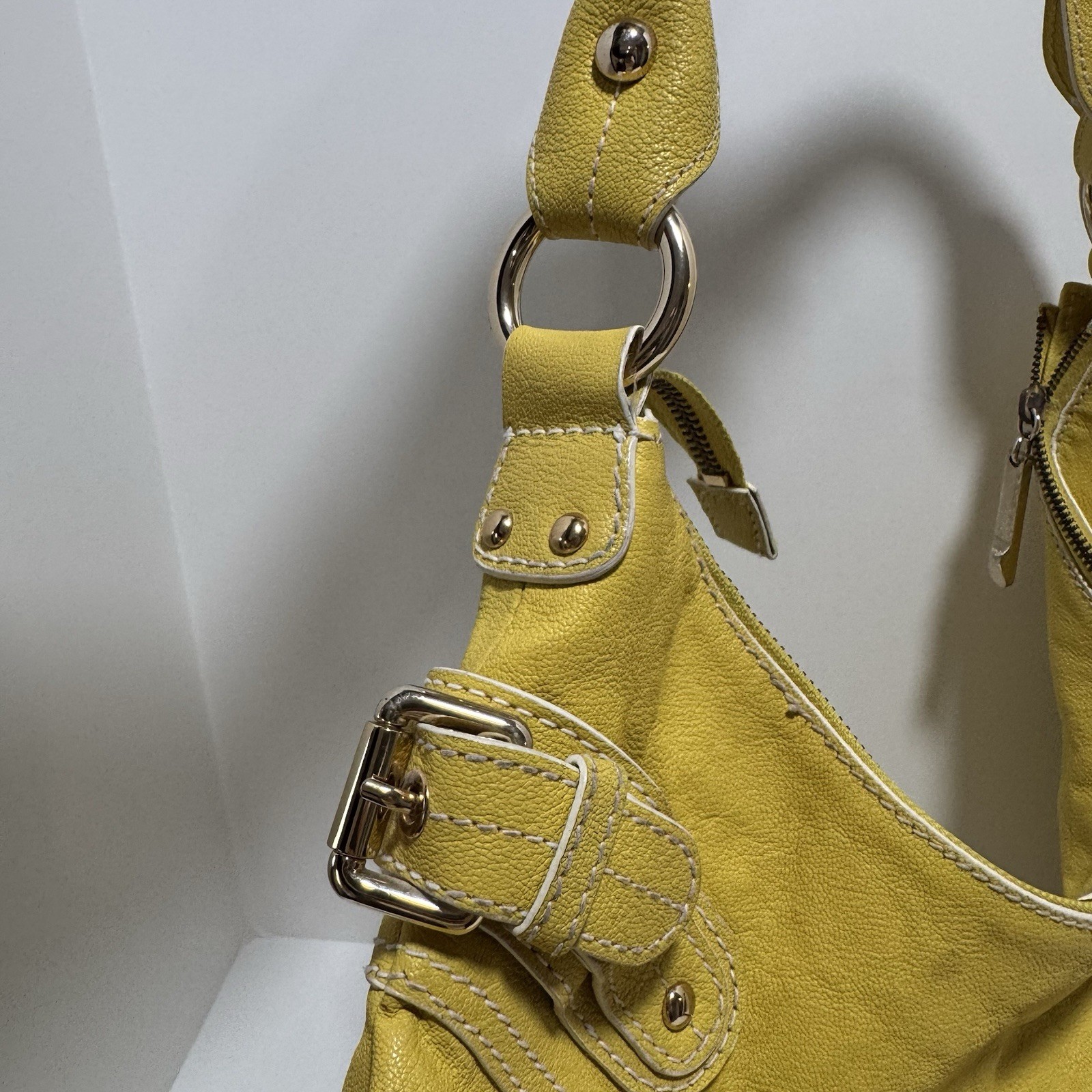 Via Spiga Large Hobo Leather Shoulder Bag Canary Yellow Single Handle