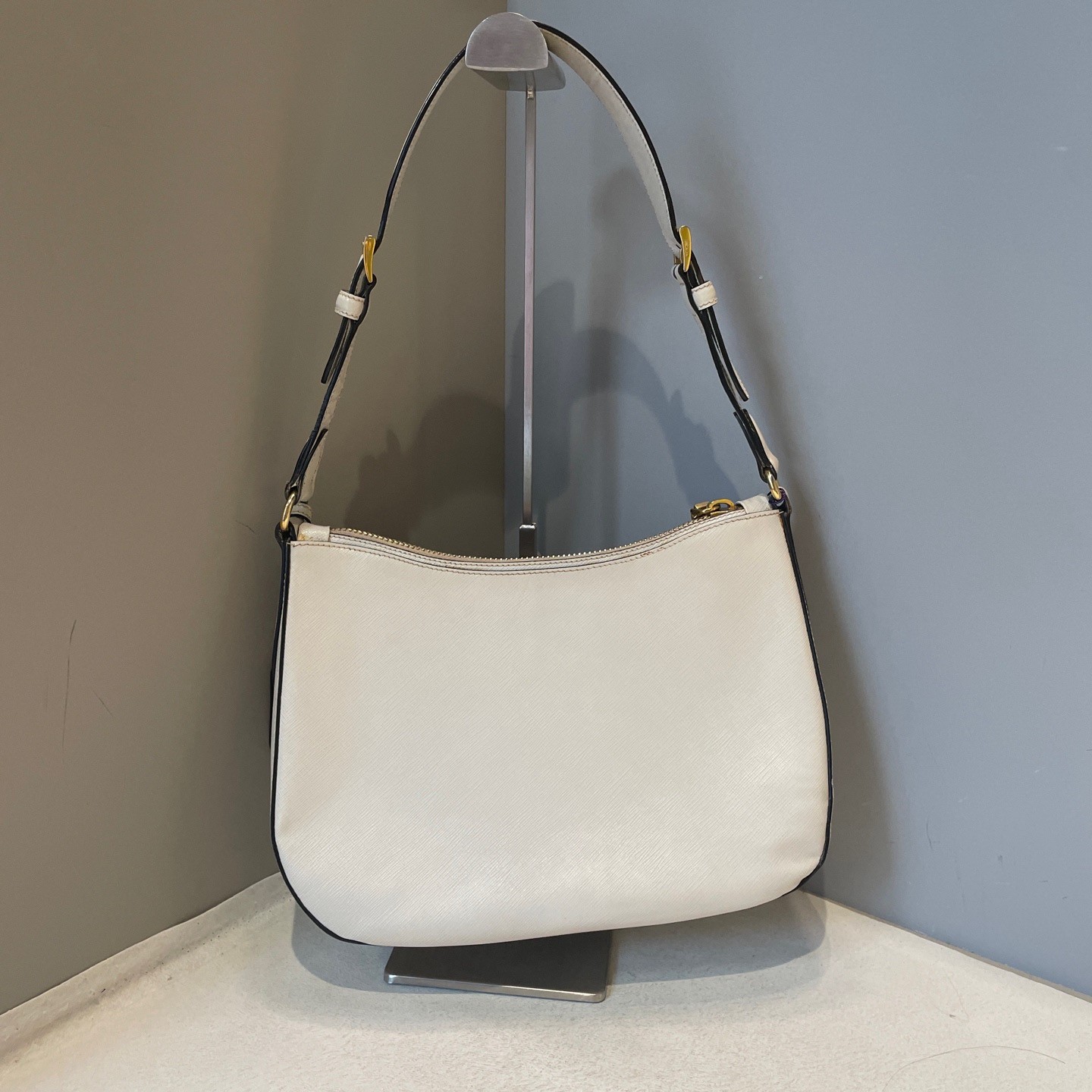 Prada Cleo White Gold Leather Shoulder Bag Pre-Owned