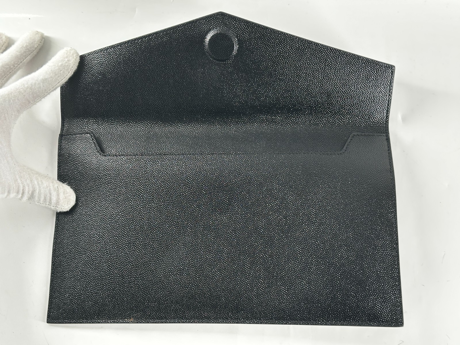 Saint Laurent Yves Women’s Black YSL Uptown Leather Envelope Pouch Clutch Bag
