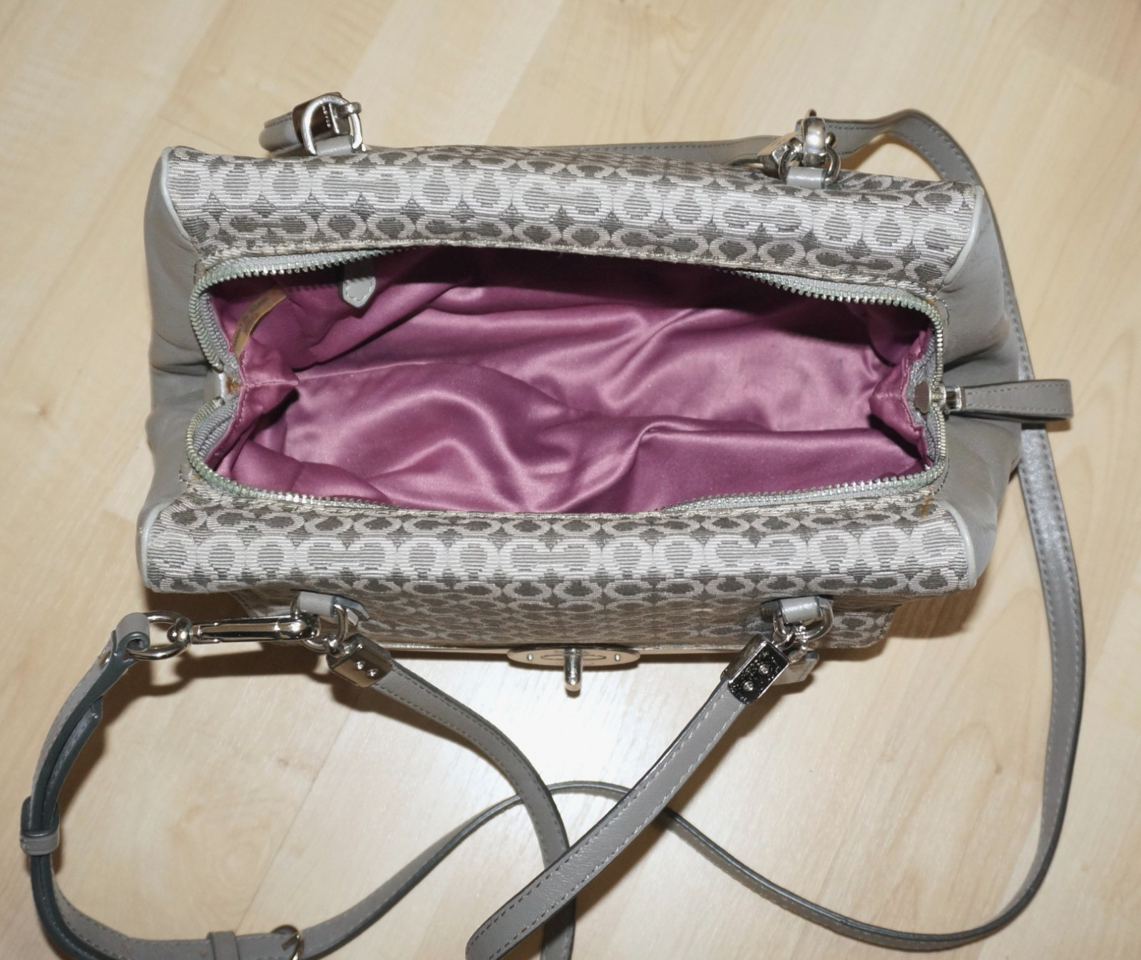 COACH MADISON MADELINE Gray Signature Jacquard & Leather Satchel 25215