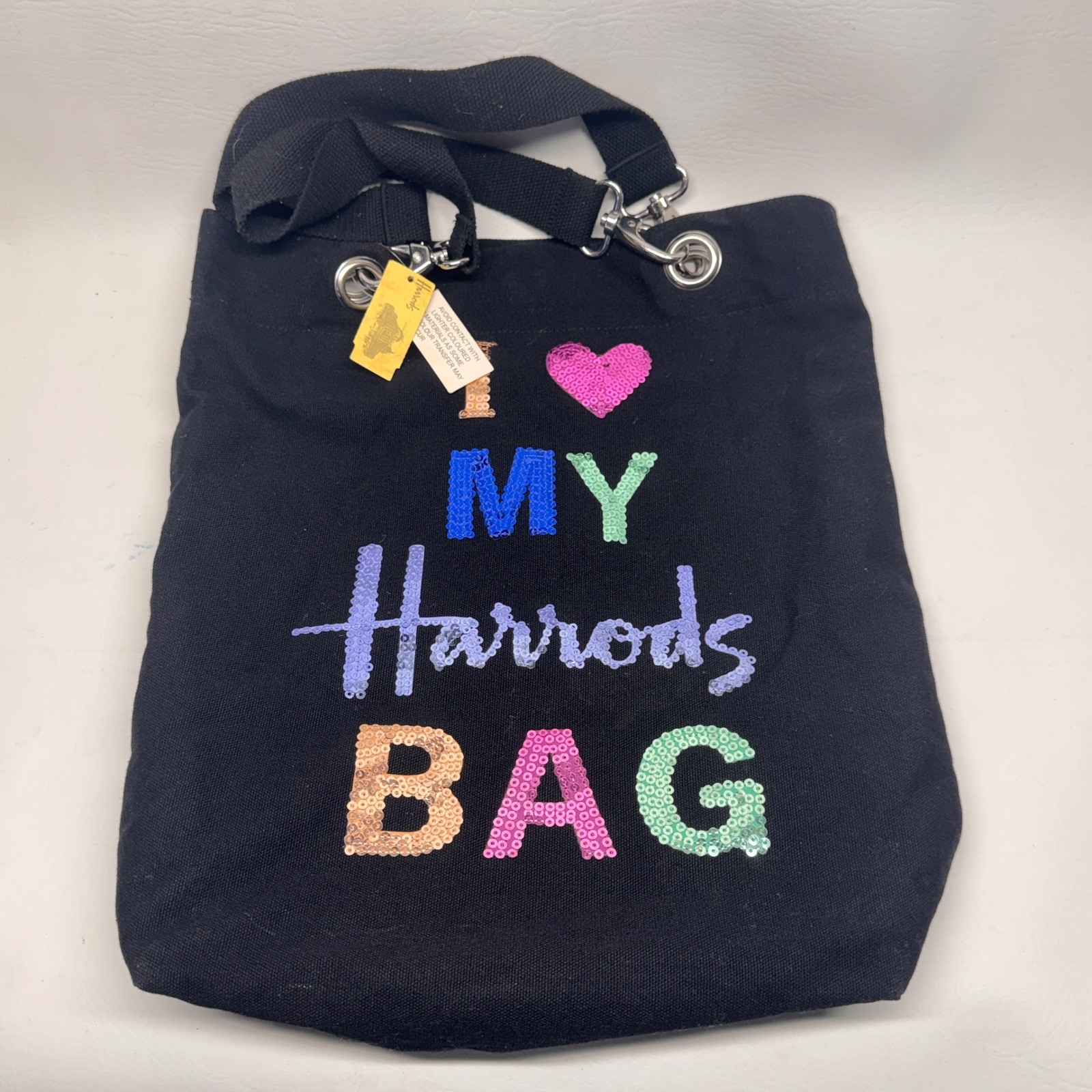 Harrods Tote Bag Womens OS Black Sequin I Heart My Harrods Bag London Kidcore