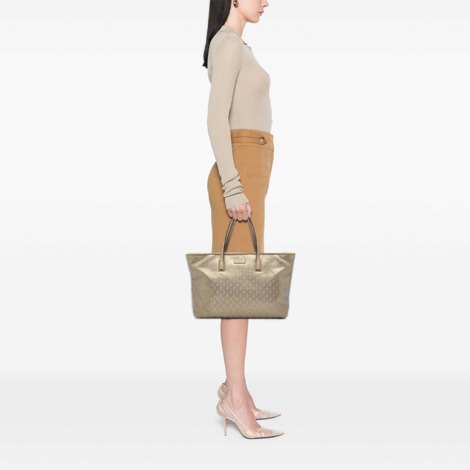 Gucci Large GG Imprime Tote Pre-Loved Gold