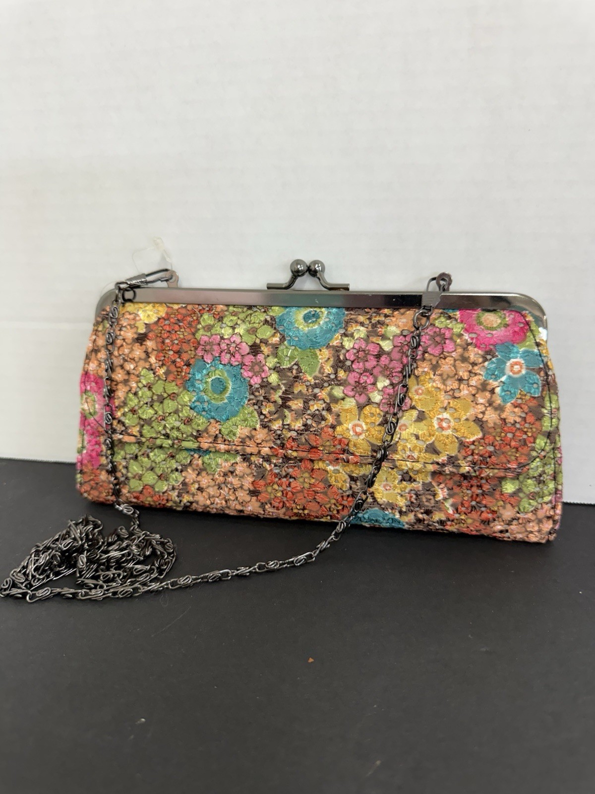 Di Bello Floral Clutch Purse Wallet Crossbody Kiss Lock Chain Strap Vintage