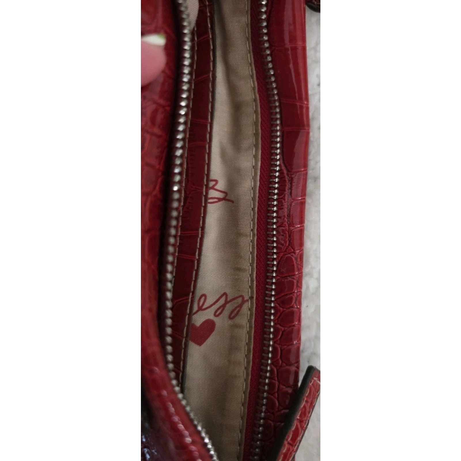 GUESS Chastity Croc Embossed Rhinestone Logo Crossbody Messenger Bag Purse Red