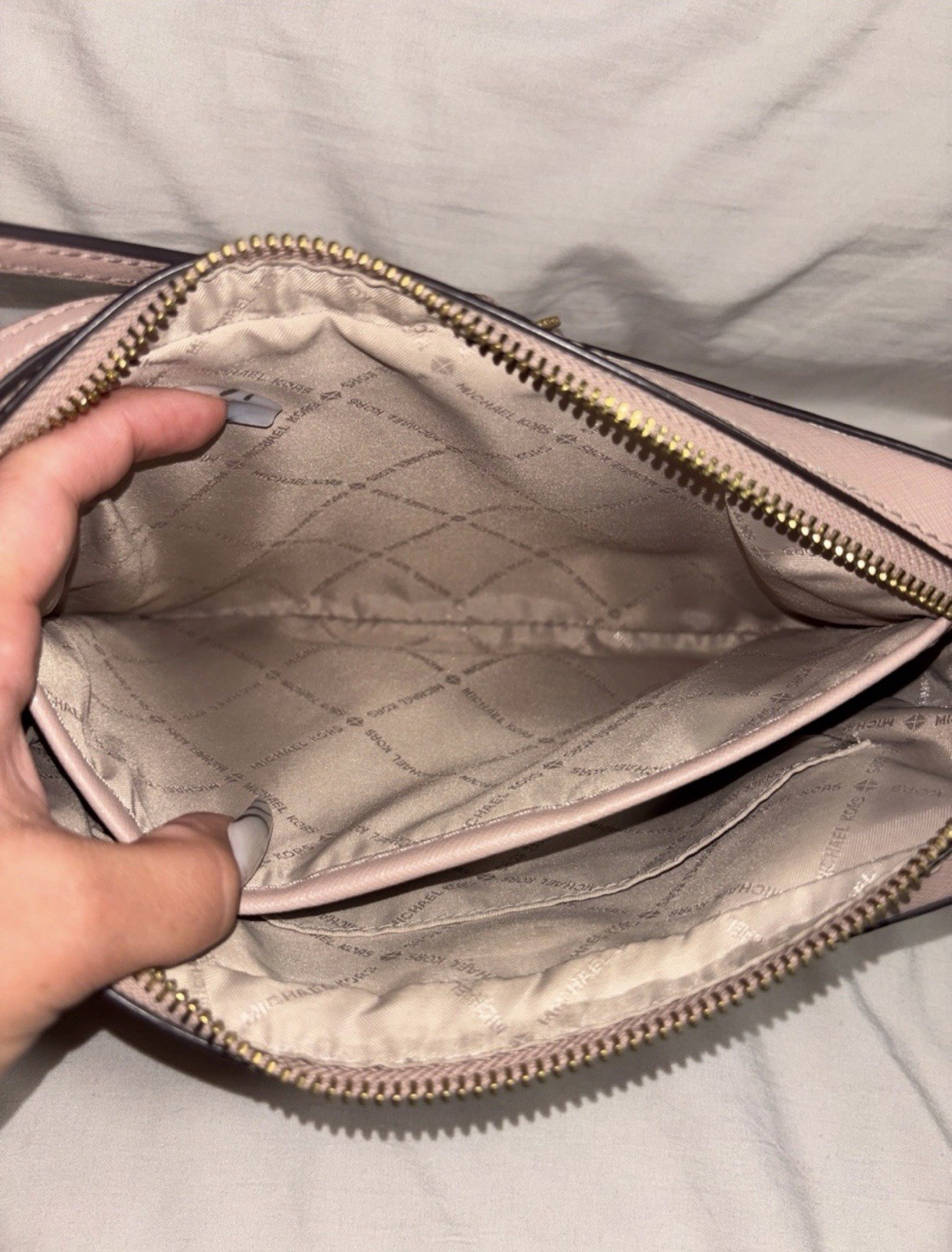 Michael Kors Pink Small Studded Zip Crossbody Bag Adjustable Strap Pockets