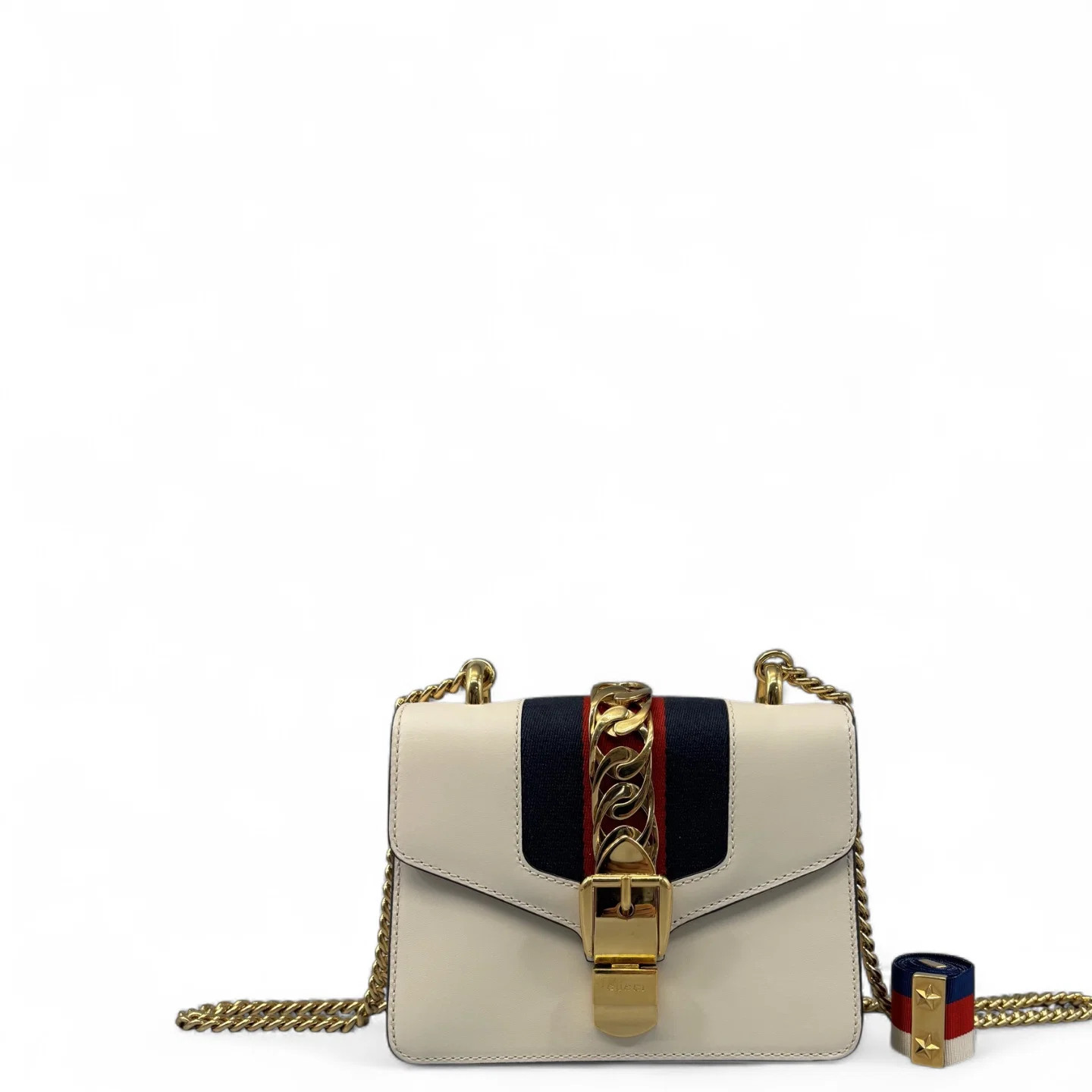 Gucci Mini Sylvie Shoulder Bag White Blue Red Calfskin (mx071426b4r)