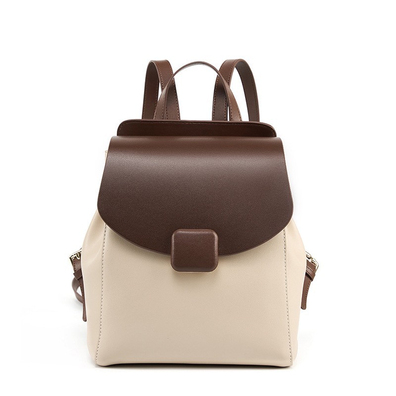 Women Leather Backpack Fashion Travel College Rucksack Shoulder Bag Beige Brown