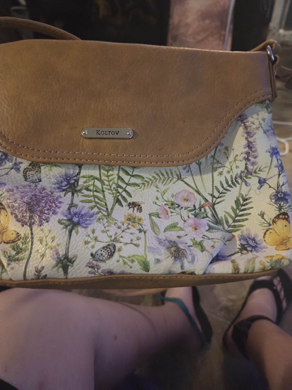 Koltov Floral Butterfly Crossbody Bag Zip Closure Detachable Strap Small