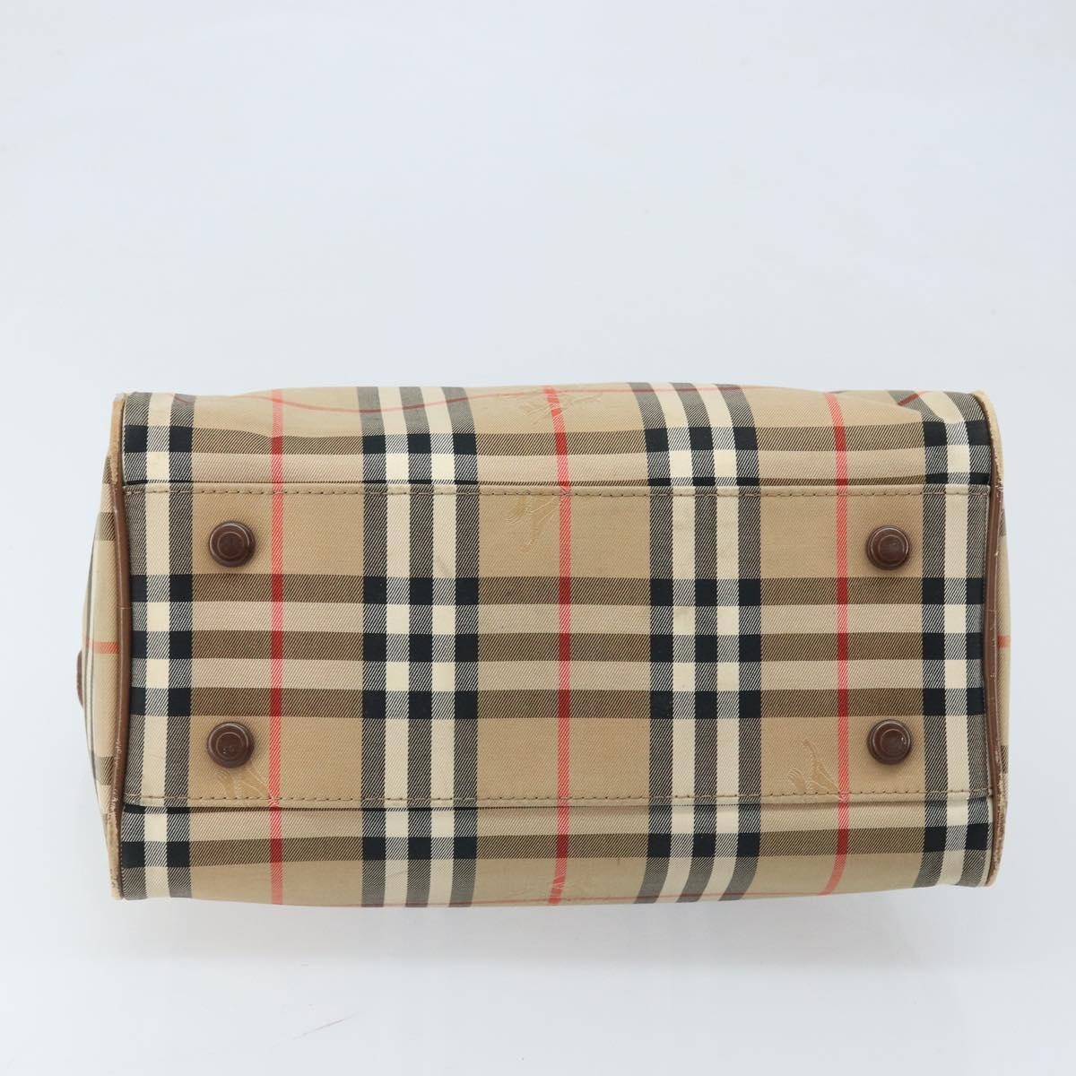 BURBERRY Nova Check Hand Bag Canvas Gold Beige Auth bs33928